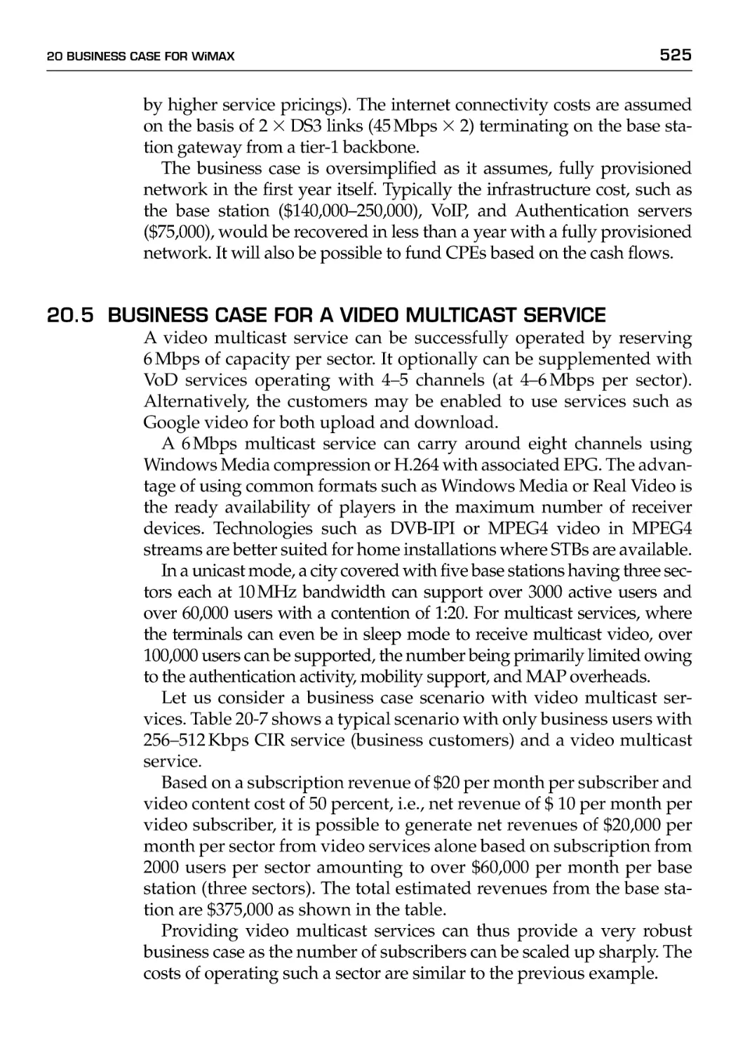 20.5 Business Case for a Video Multicast Service