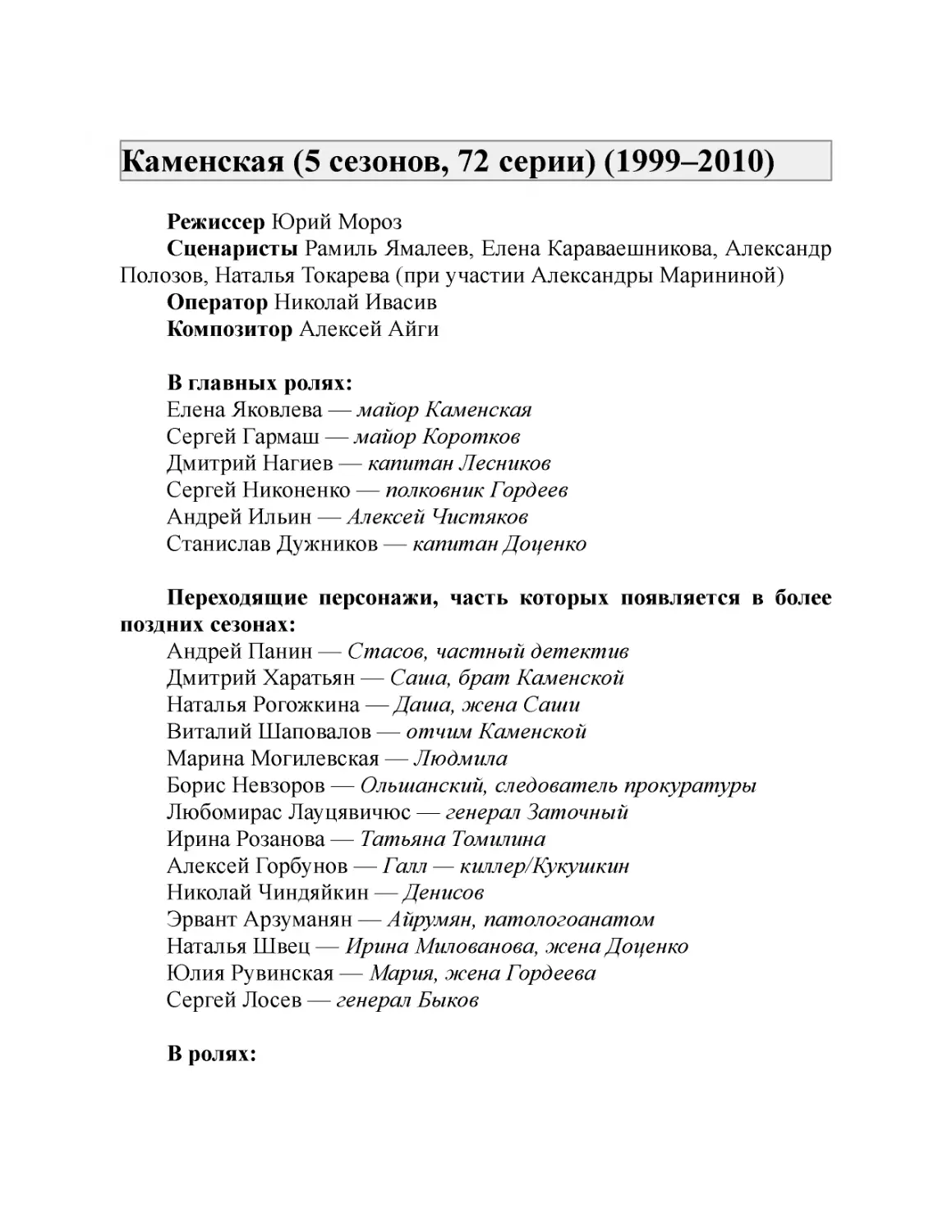 Каменская (5 сезонов, 72 серии) (1999–2010)