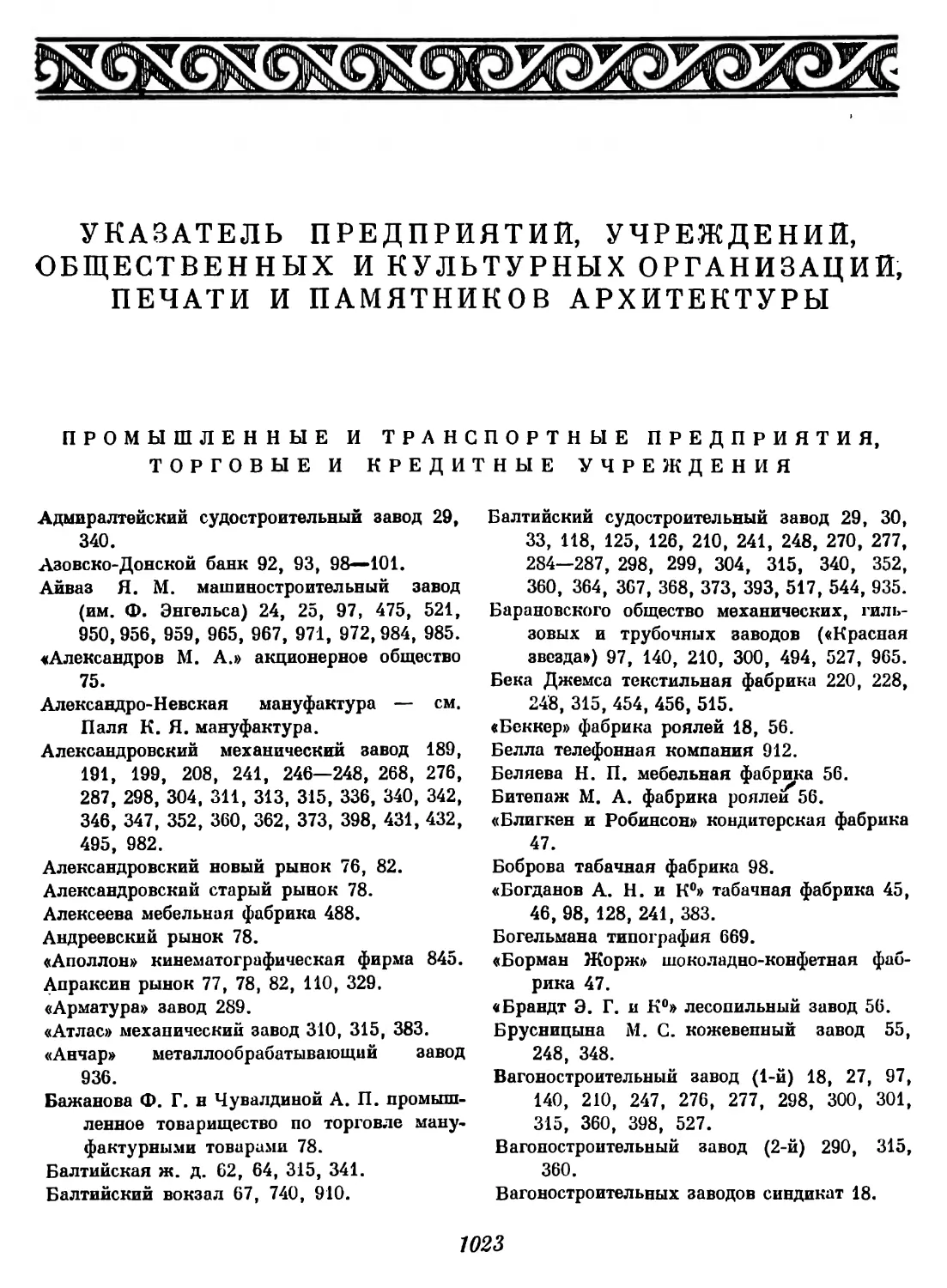 УКАЗАТЕЛЬ ПРЕДПРИЯТИЙ, УЧРЕЖДЕНИЙ, ОБЩЕСТВЕННЫХ И КУЛЬТУРНЫХ ОРГАНИЗАЦИЙ, ПЕЧАТИ И ПАМЯТНИКОВ АРХИТЕКТУРЫ