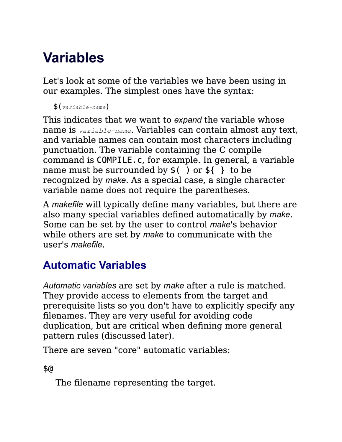 2.2. Variables
2.2.1. Automatic Variables