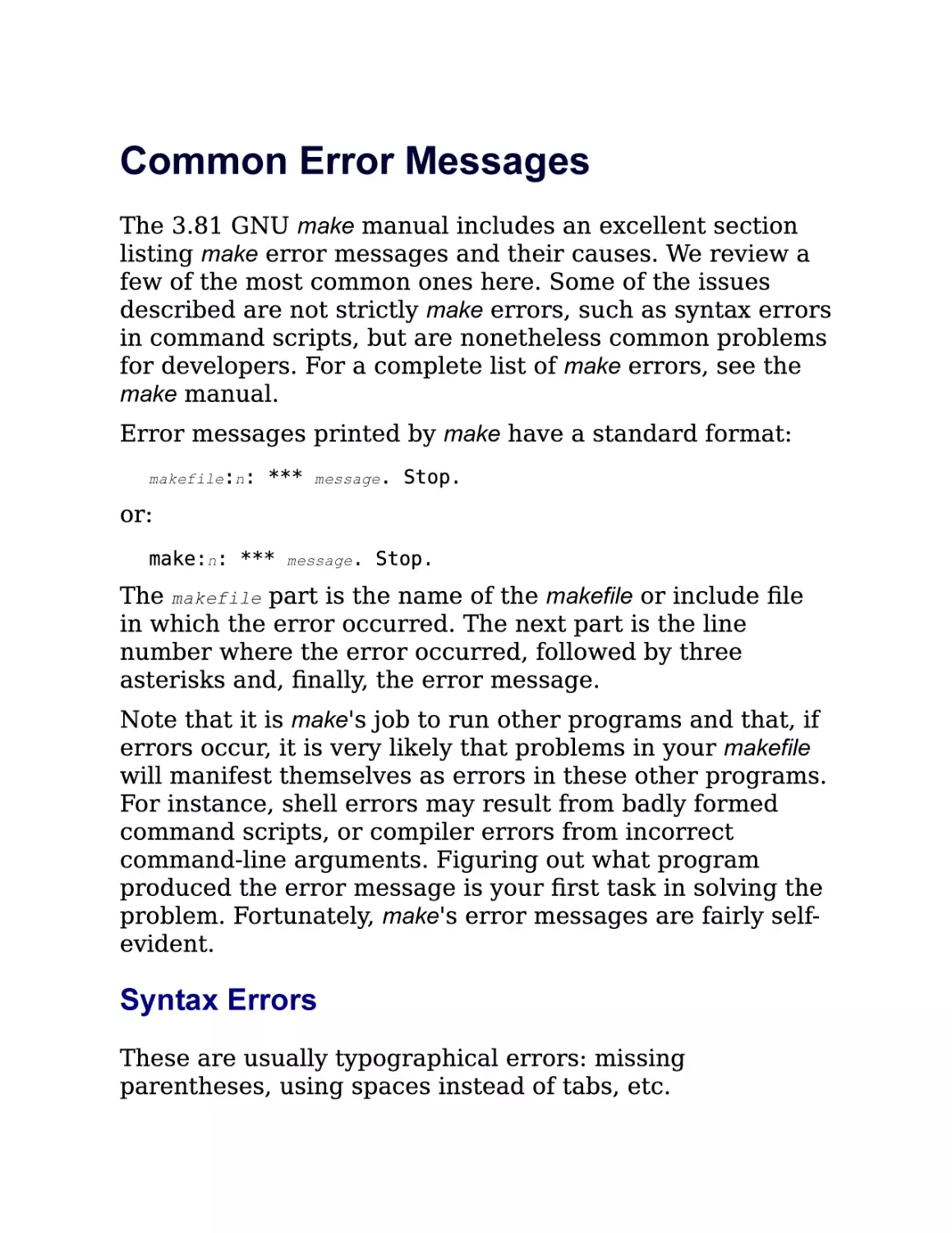 12.3. Common Error Messages
12.3.1. Syntax Errors