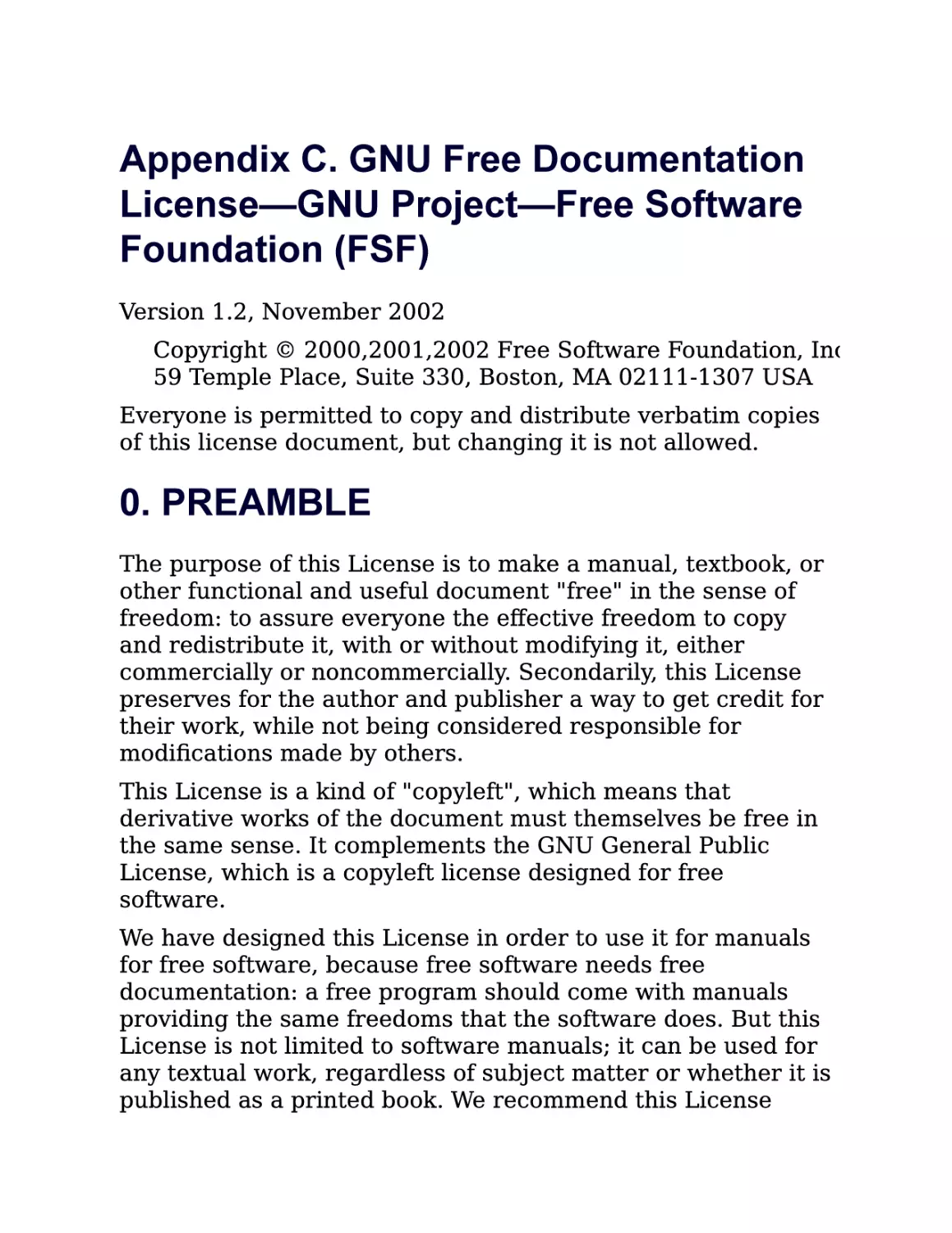 C. GNU Free Documentation License—GNU Project—Free Software Foundation (FSF)
C.1. 0. PREAMBLE