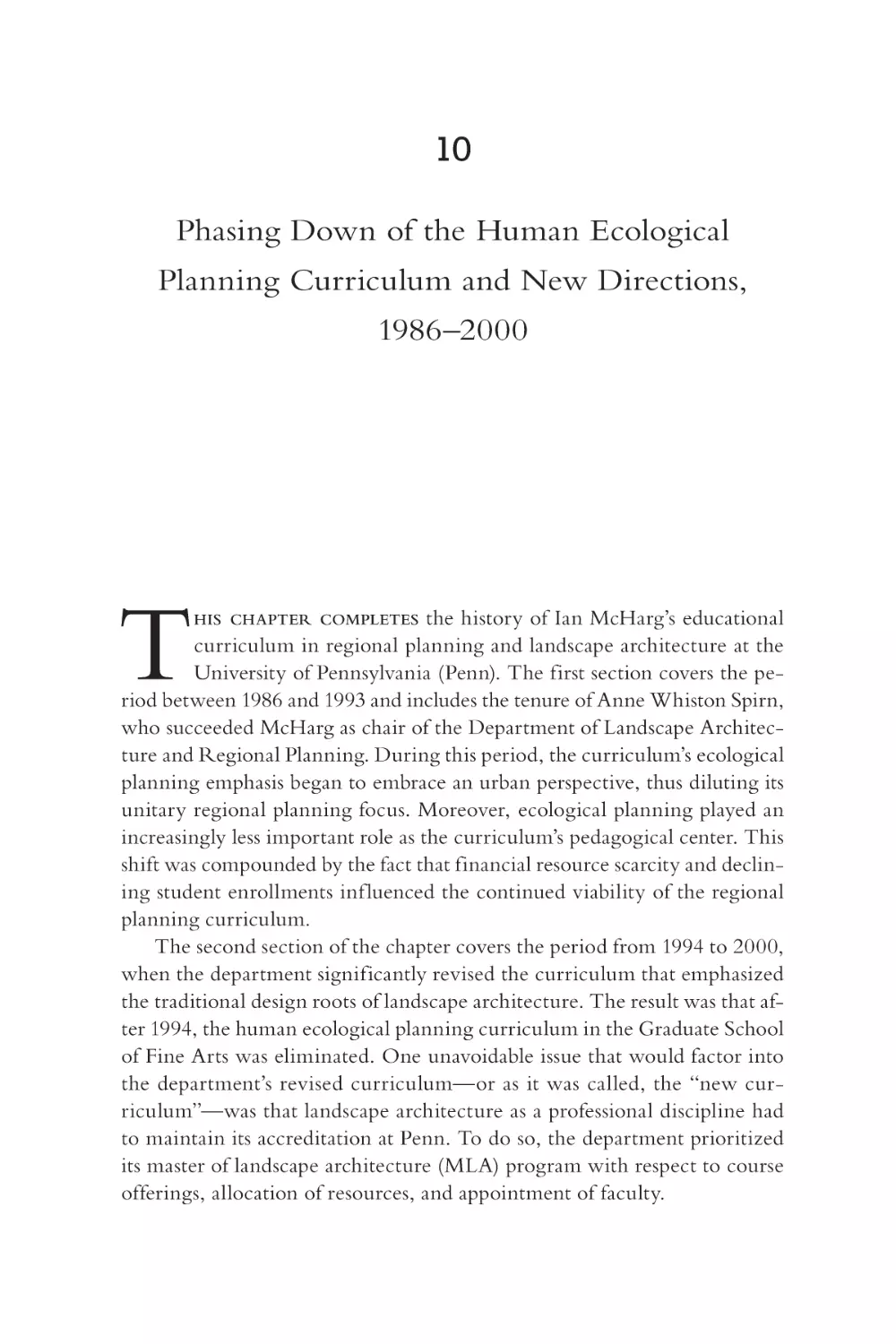 10. Phasing Down of the Human Ecological Planning Curriculum and New Directions, 1986–2000