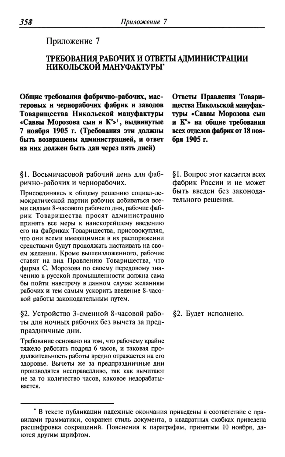 Требования рабочих и ответы администрации Никольской мануфактуры