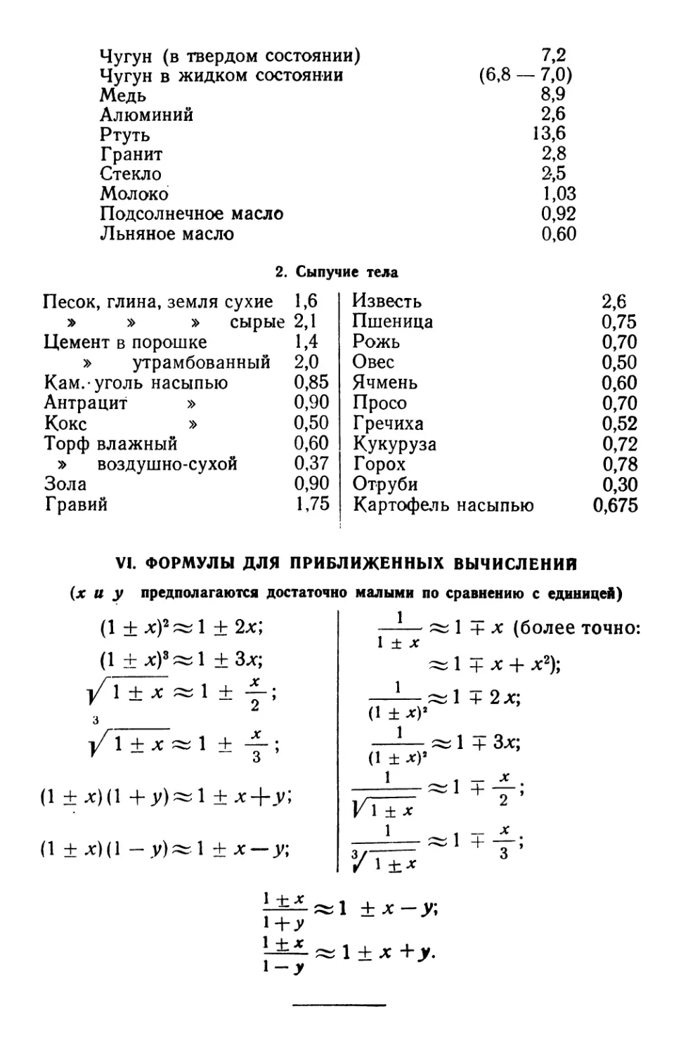 VI. Формулы для приближенных вычислений