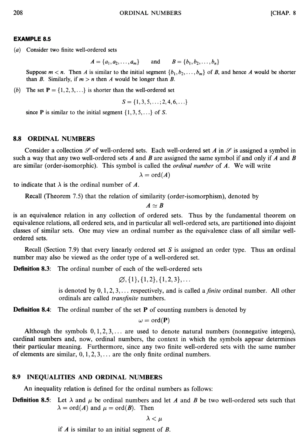 8.8 Ordinal numbers
8.9 Inequalities and ordinal numbers
