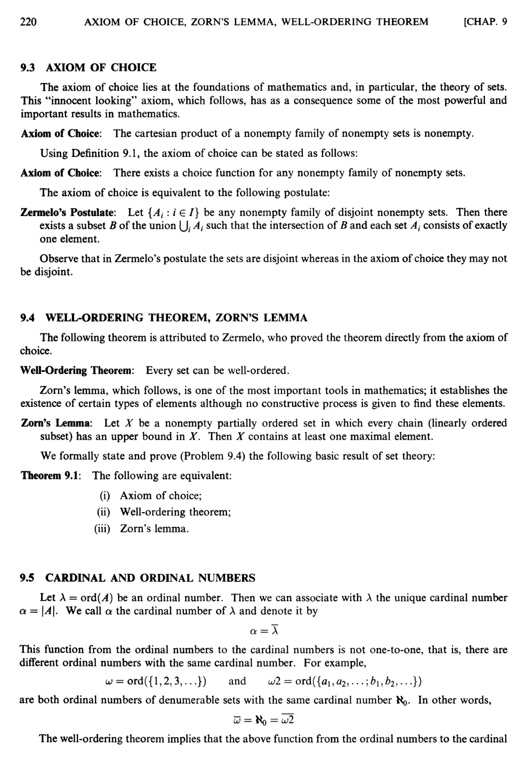 9.3 Axiom of choice
9.4 Well-ordering theorem, Zorn's lemma
9.5 Cardinal and ordinal numbers
