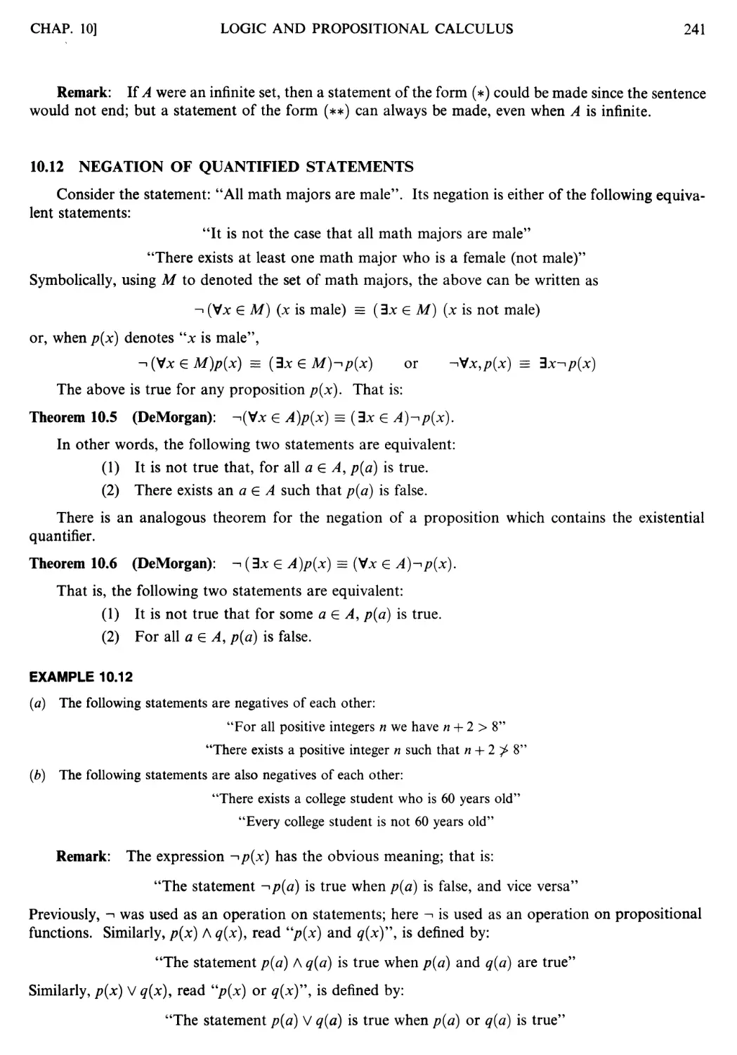 10.12 Negation of quantified statements