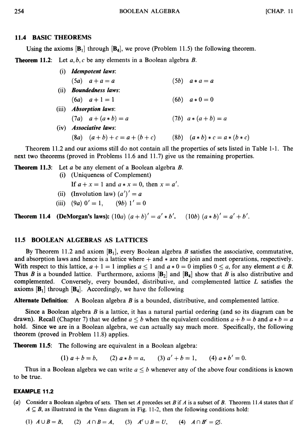 11.4 Basic theorems
11.5 Boolean algebras as lattices