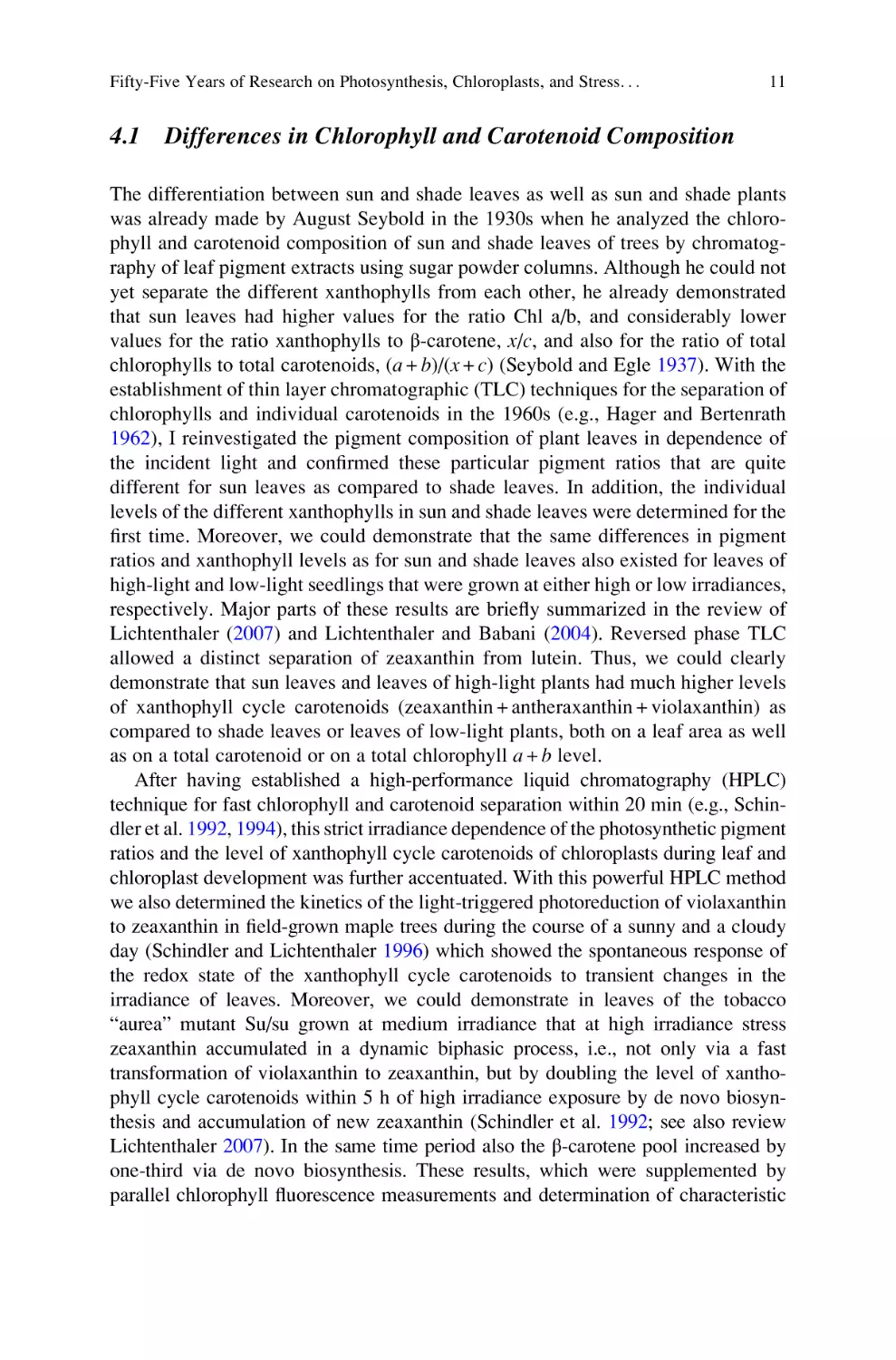 4.1 Differences in Chlorophyll and Carotenoid Composition