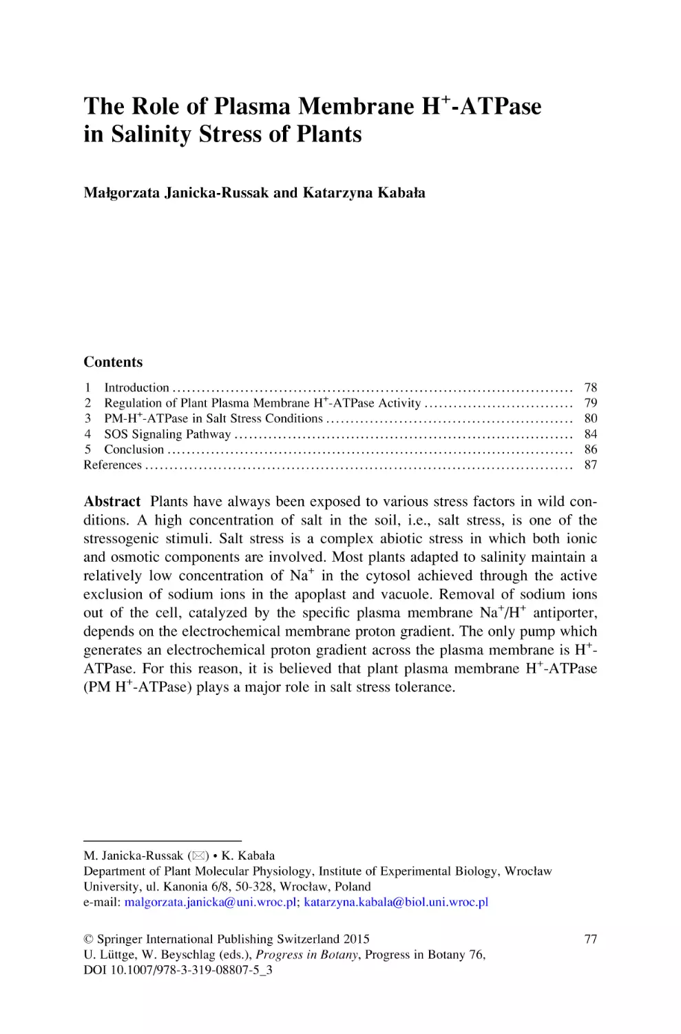 The Role of Plasma Membrane H+-ATPase in Salinity Stress of Plants