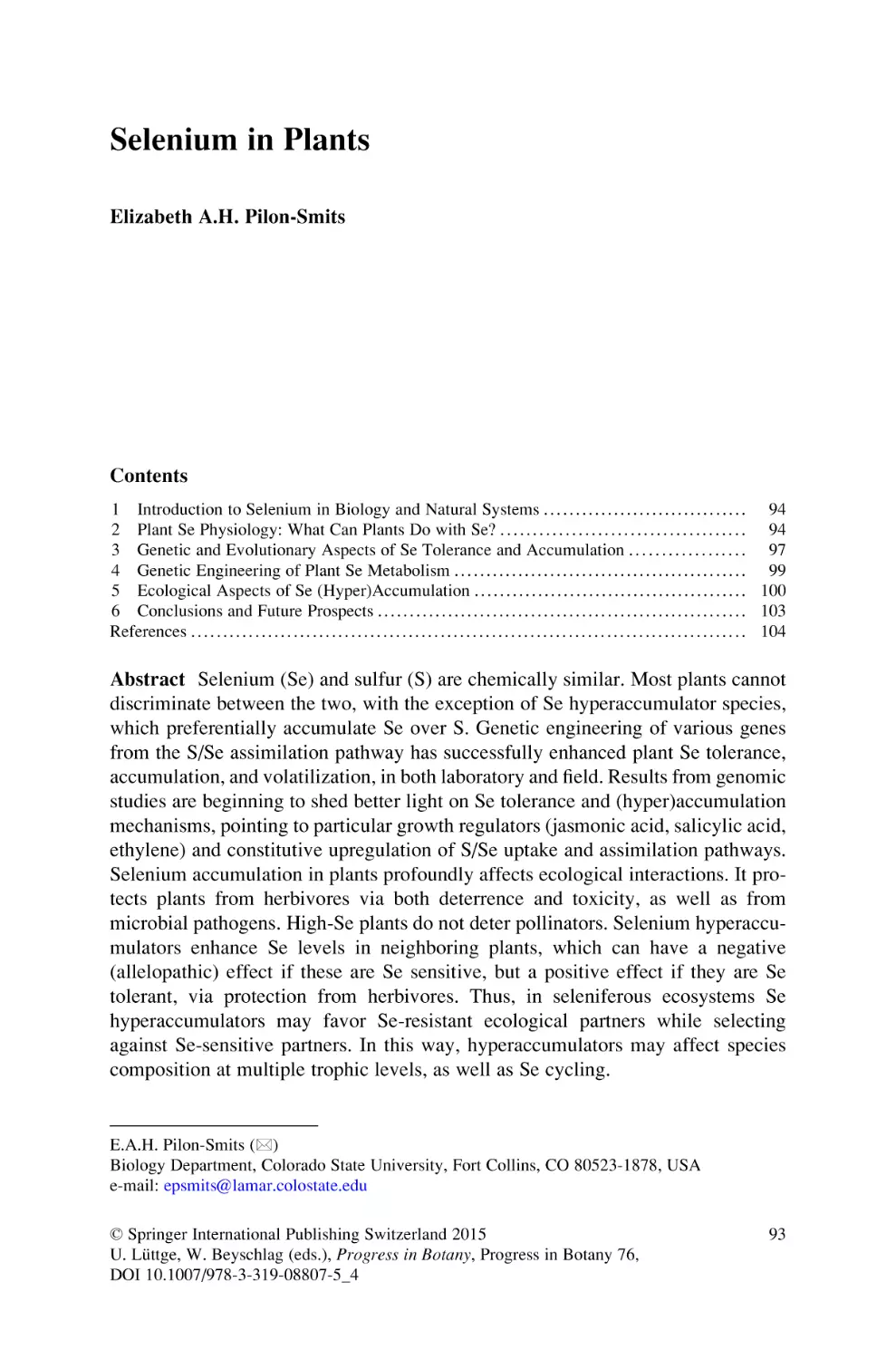 Selenium in Plants