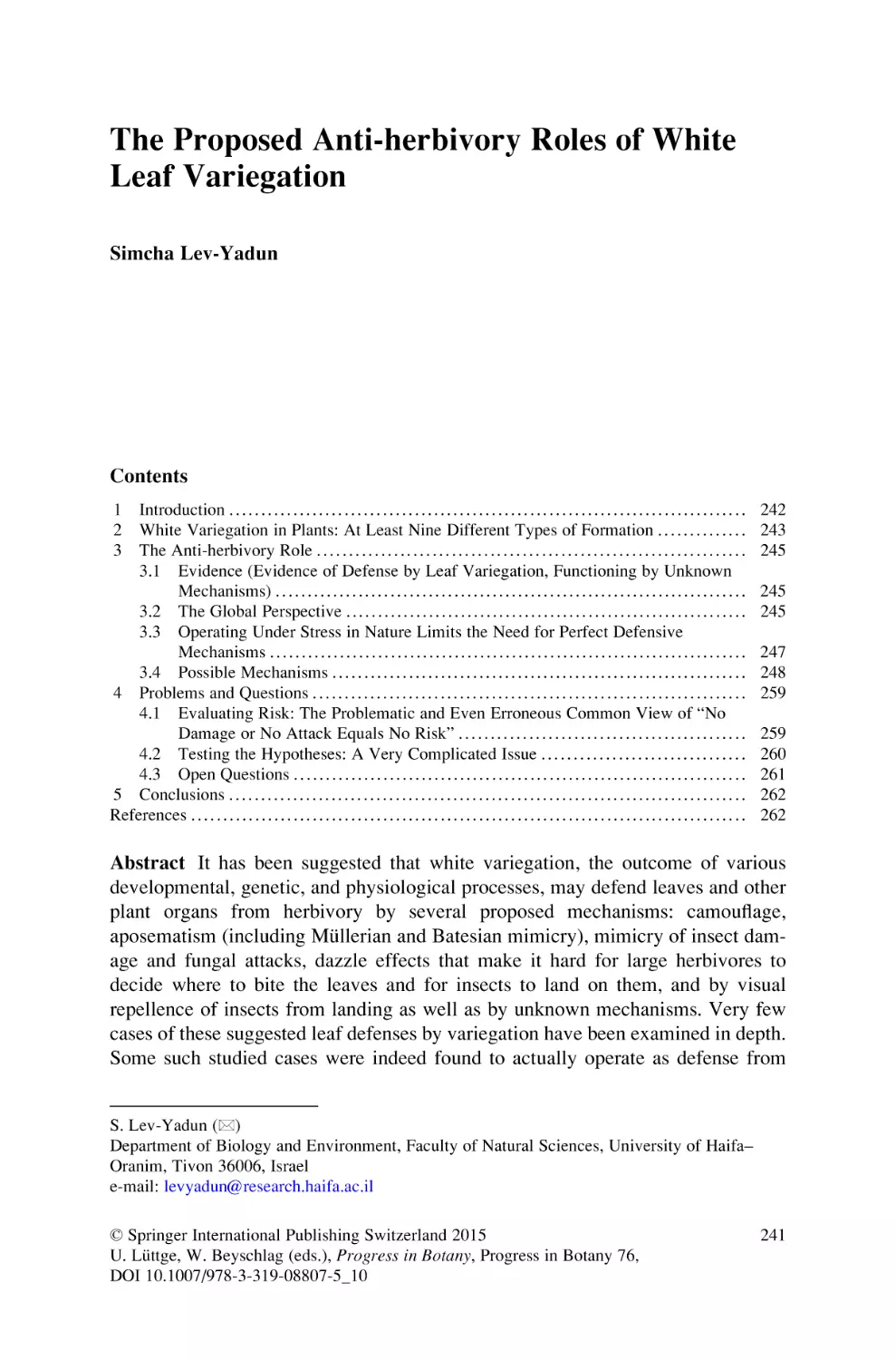 The Proposed Anti-herbivory Roles of White Leaf Variegation