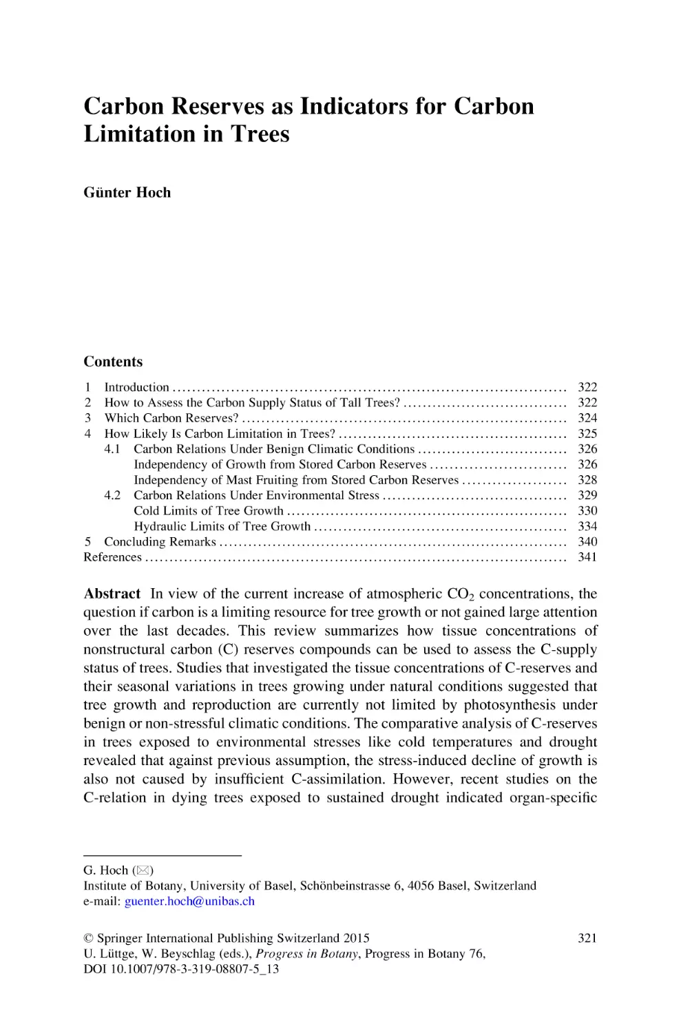 Carbon Reserves as Indicators for Carbon Limitation in Trees