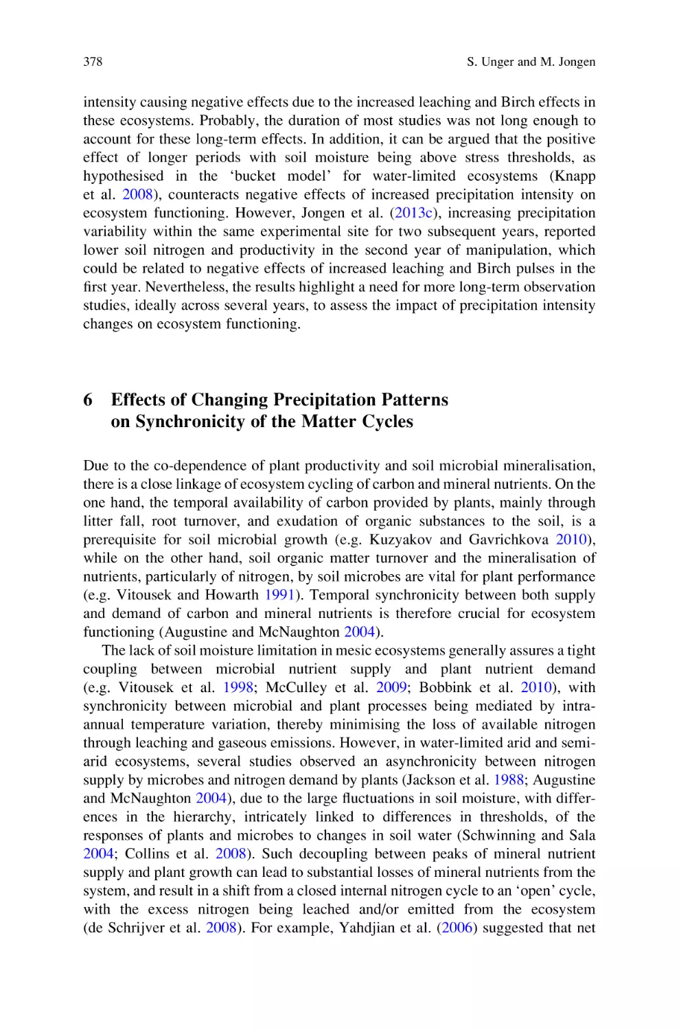 6 Effects of Changing Precipitation Patterns on Synchronicity of the Matter Cycles