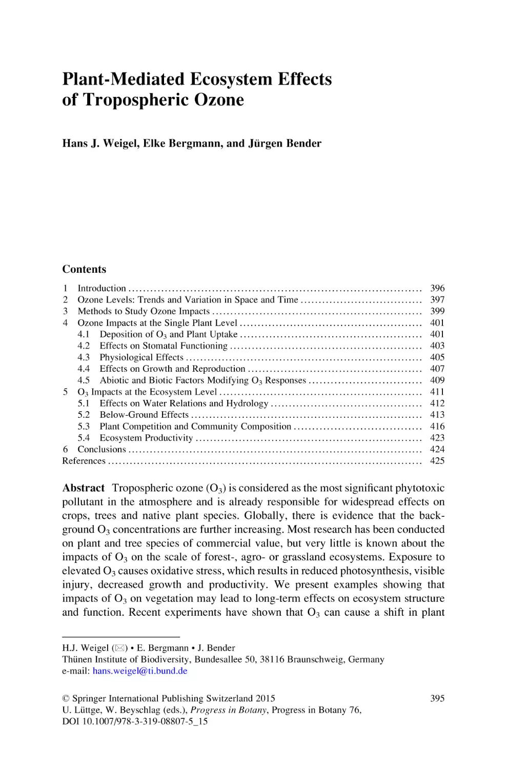 Plant-Mediated Ecosystem Effects of Tropospheric Ozone