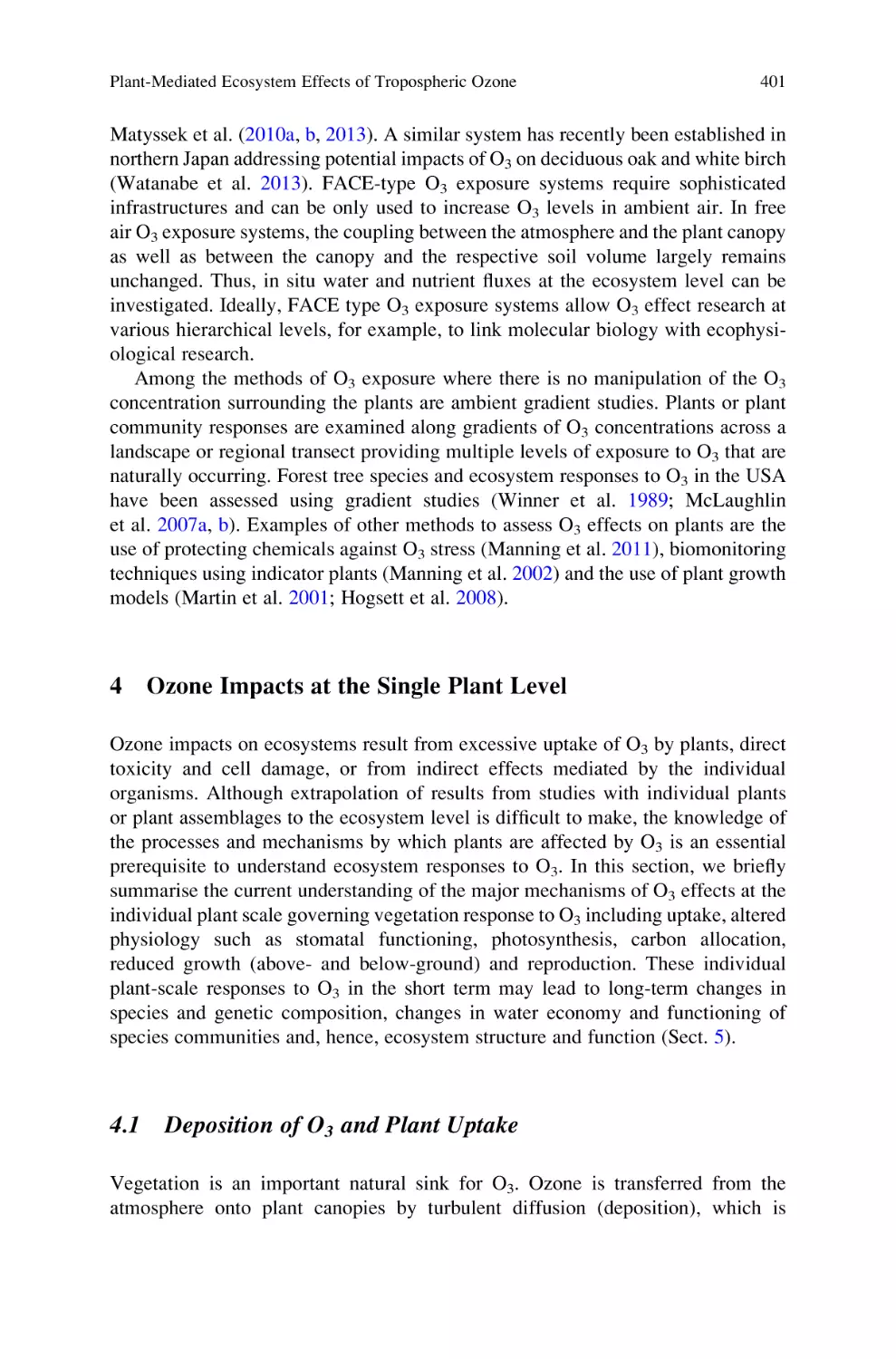 4 Ozone Impacts at the Single Plant Level
4.1 Deposition of O3 and Plant Uptake