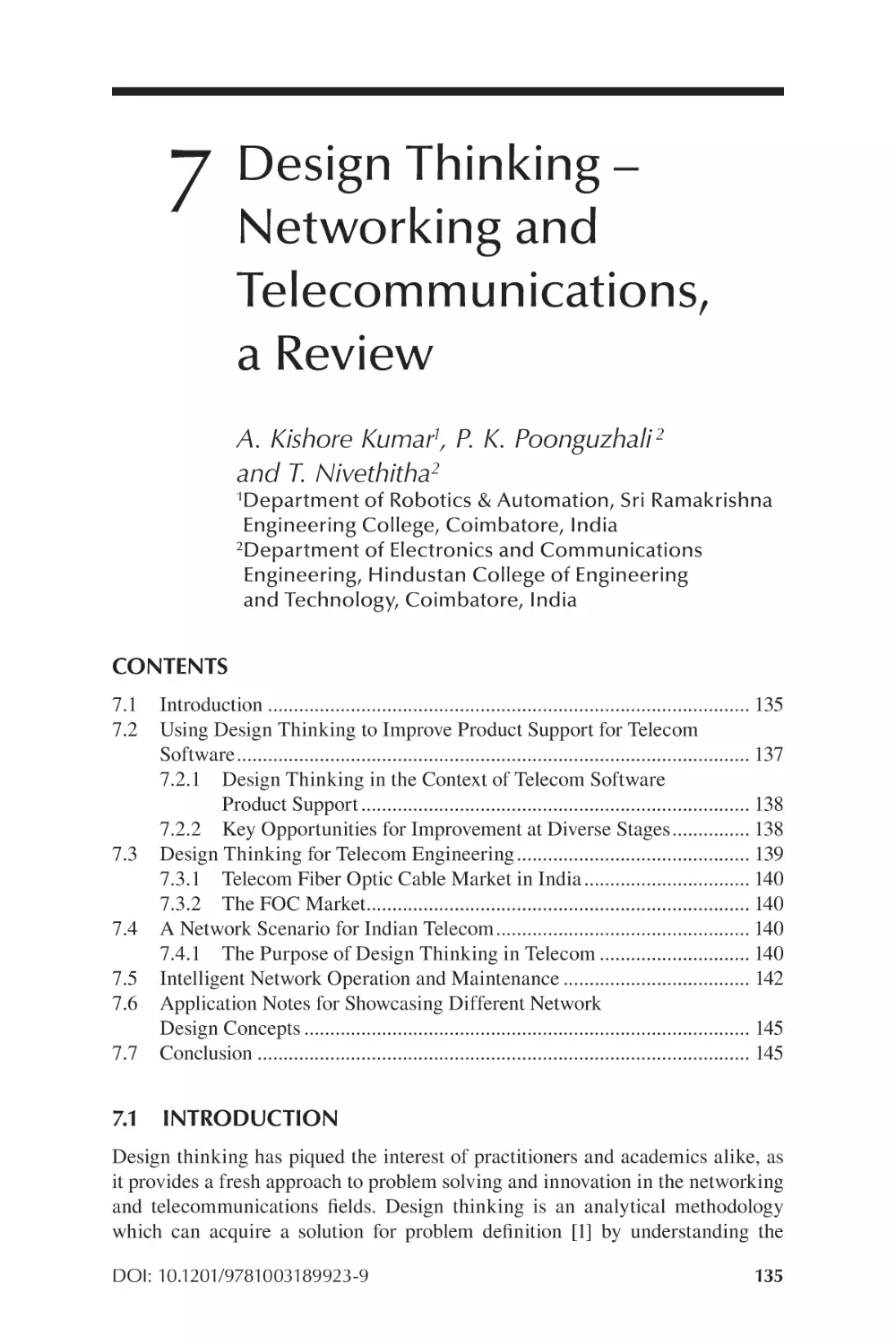 Chapter 7 Design Thinking – Networking and Telecommunications, a Review