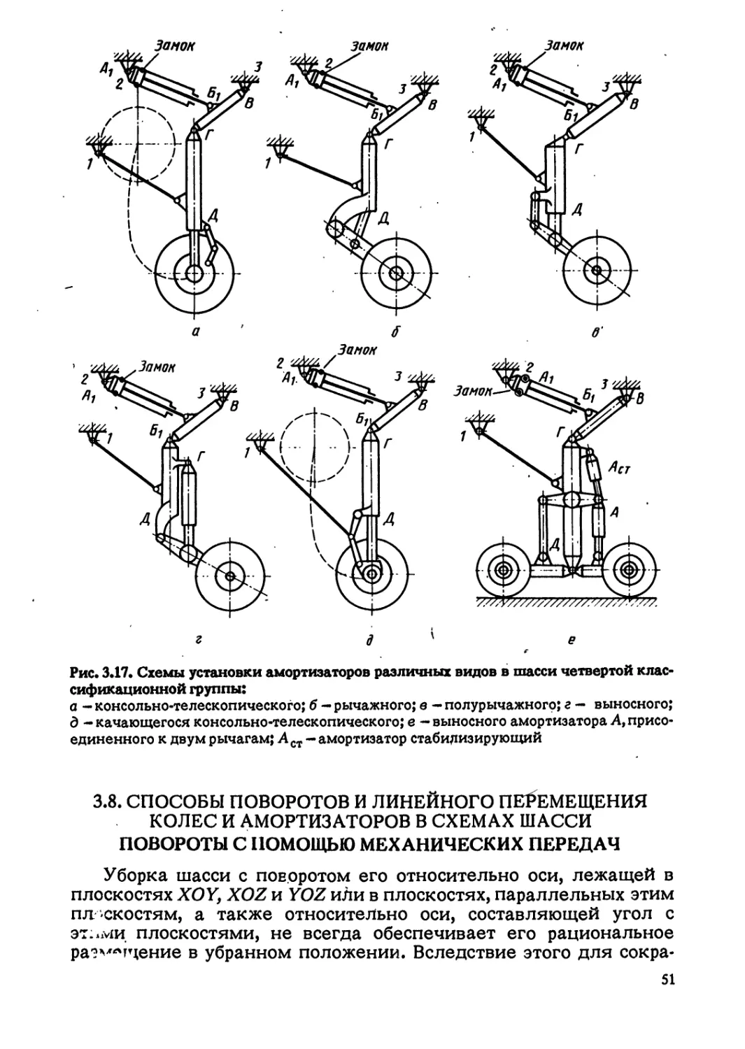 3.8. СПОСОБЫ ПОВОРОТОВ И ЛИНЕЙНОГО ПЕРЕМЕЩЕНИЯ КОЛЕС И АМОРТИЗАТОРОВ В СХЕМАХ ШАССИ