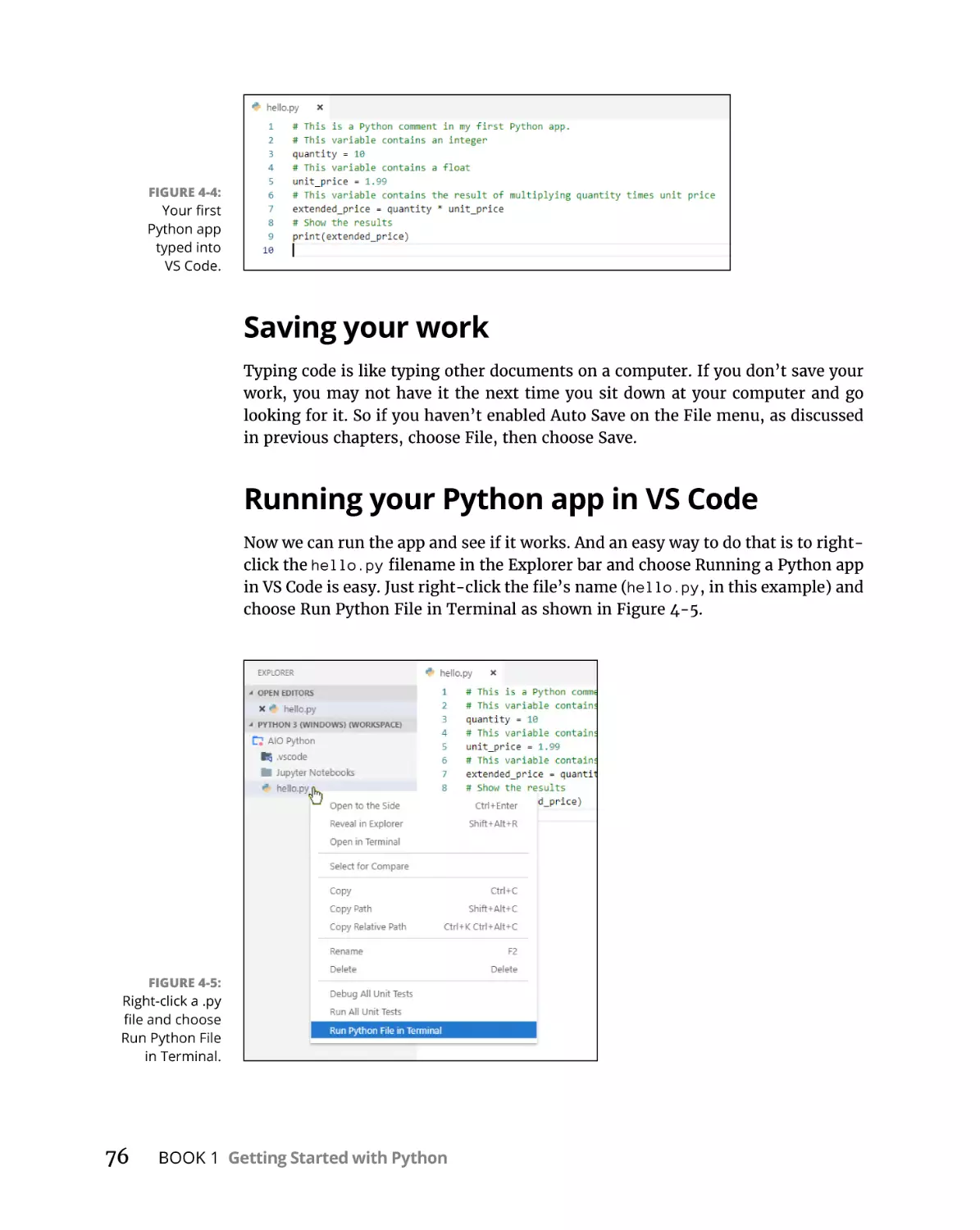 Saving your work
Running your Python app in VS Code