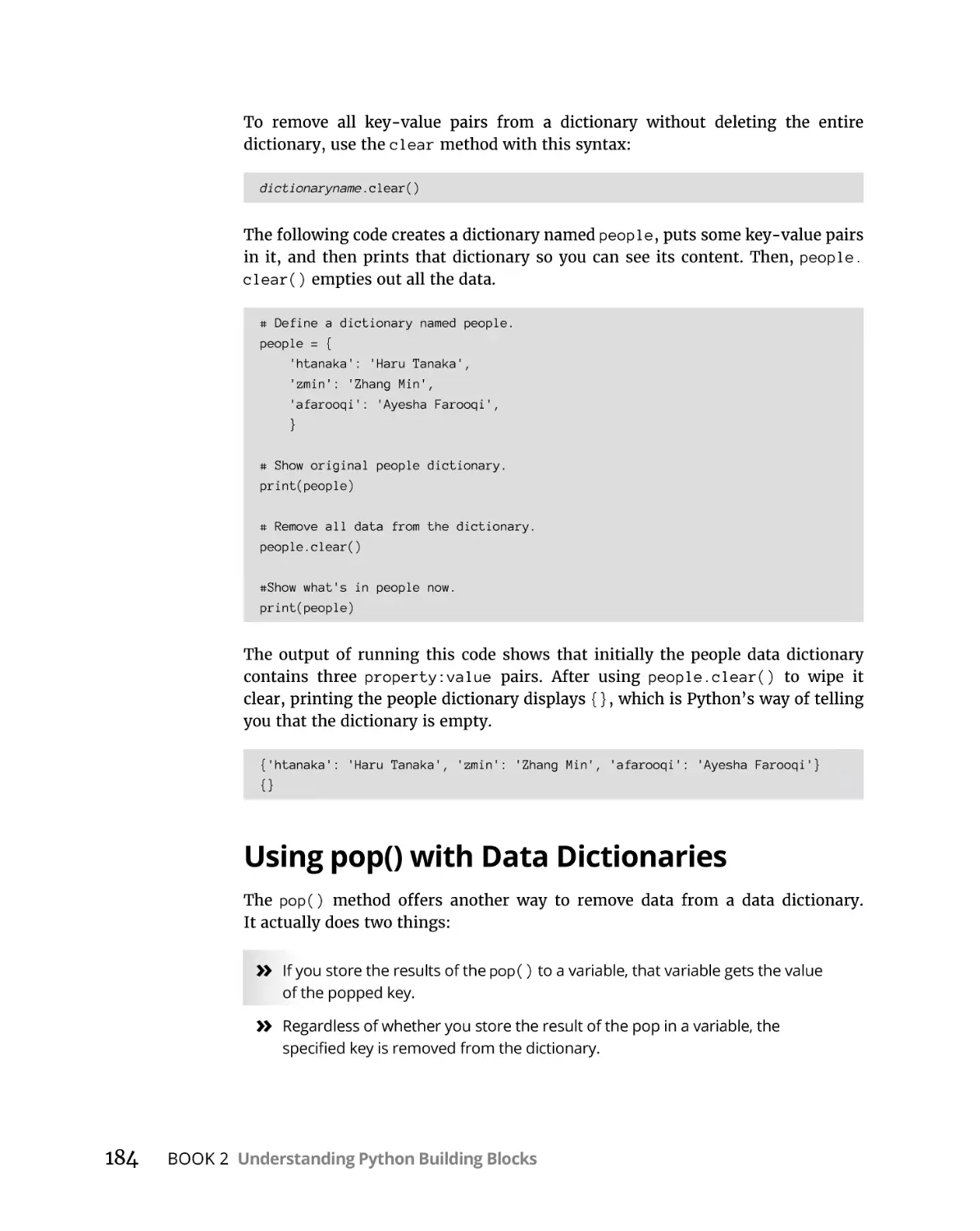 Using pop() with Data Dictionaries