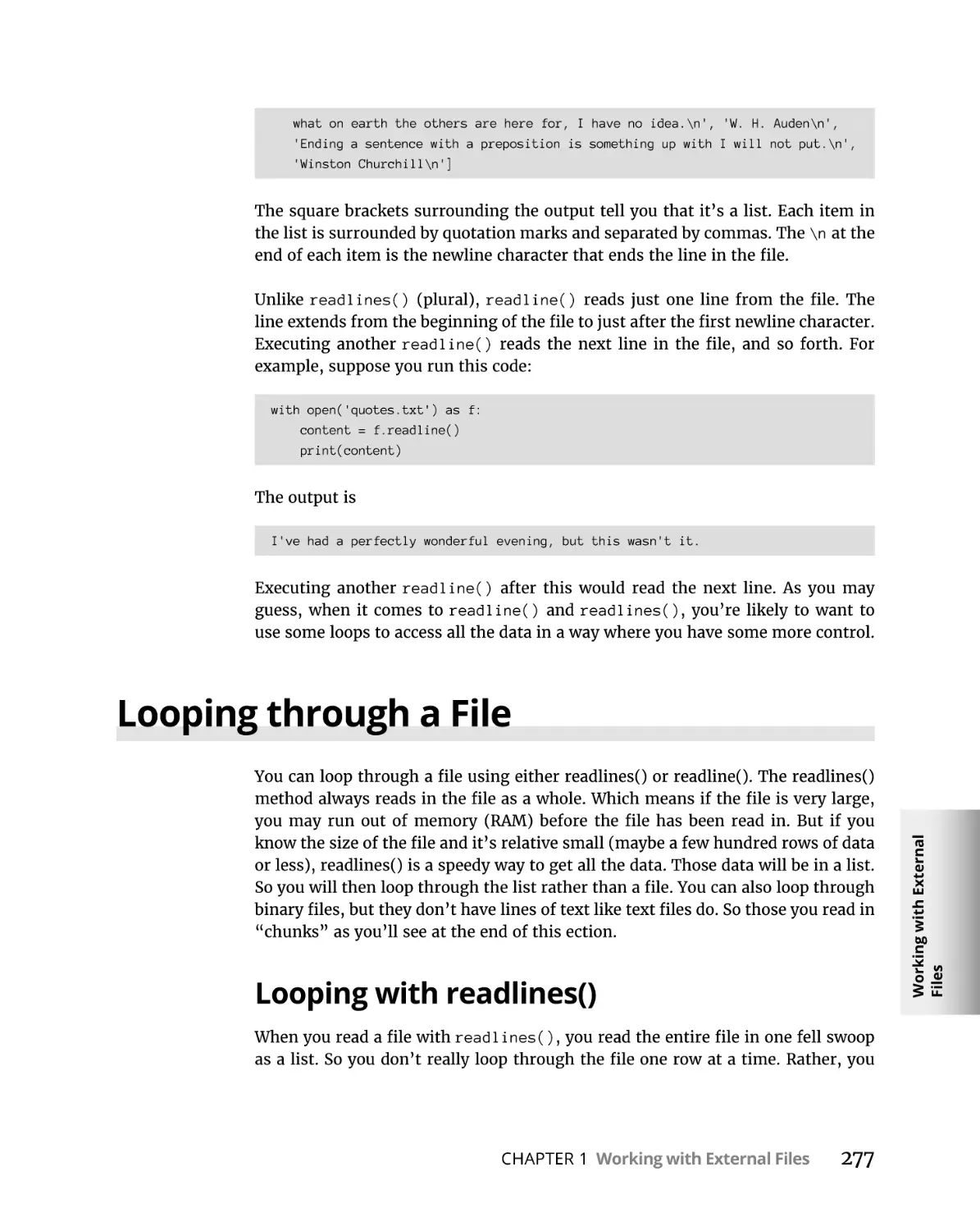 Looping through a File
Looping with readlines()