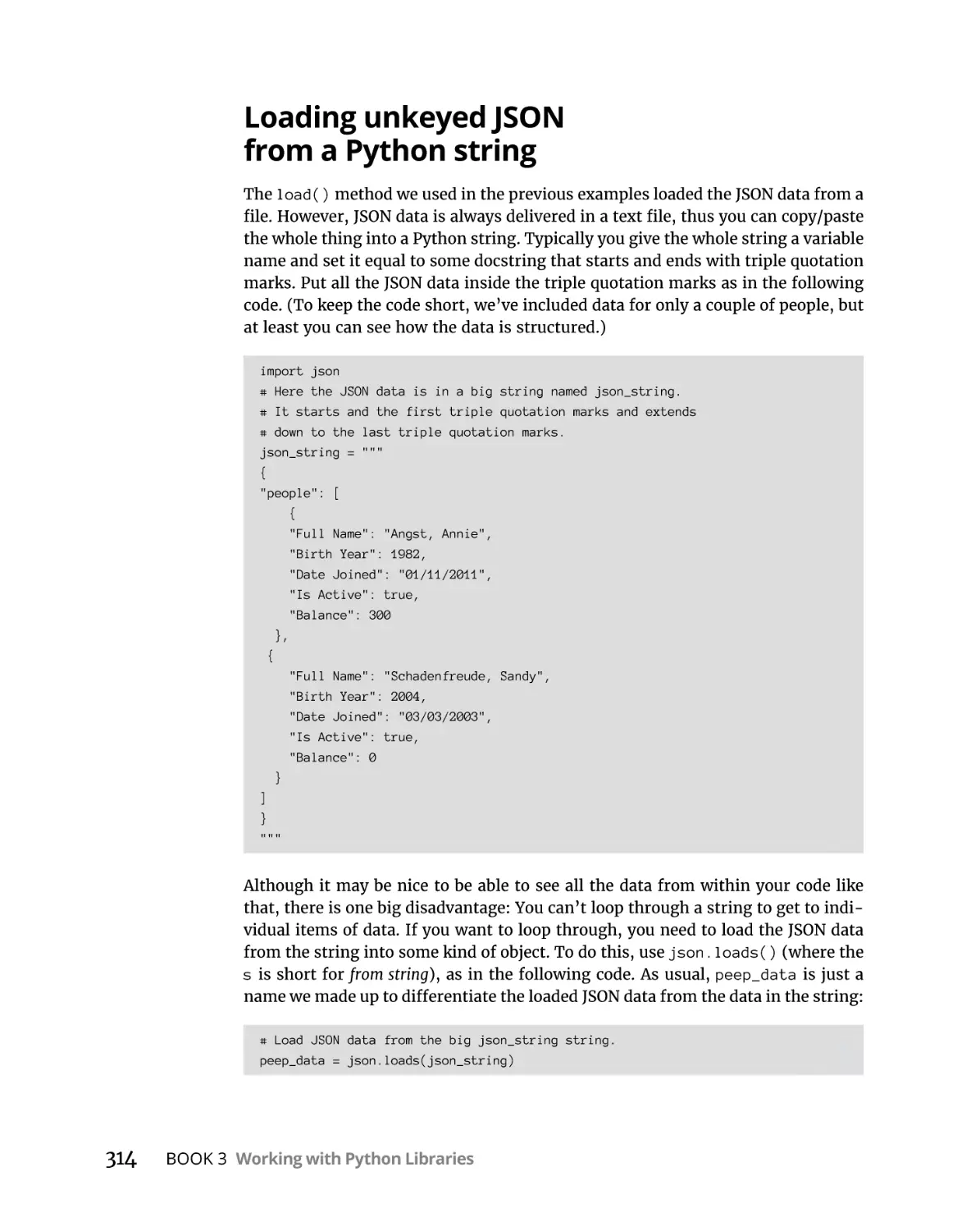 Loading unkeyed JSON from a Python string
