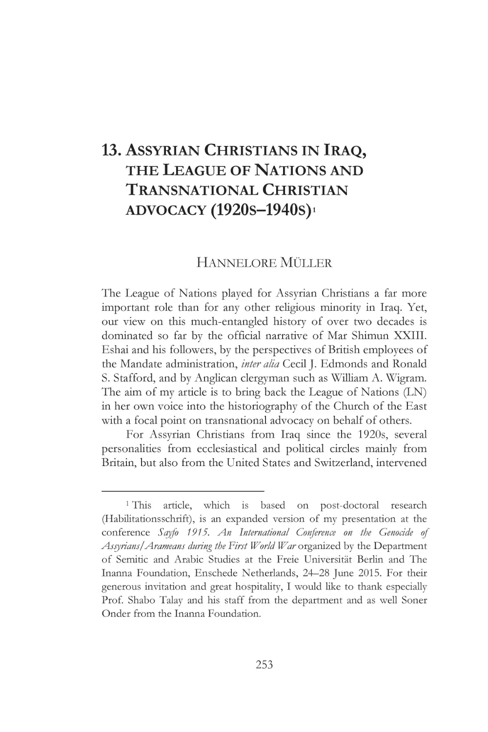 13. ASSYRIAN CHRISTIANS IN IRAQ, THE LEAGUE OF NATIONS AND TRANSNATIONAL CHRISTIAN ADVOCACY (1920s–1940s)