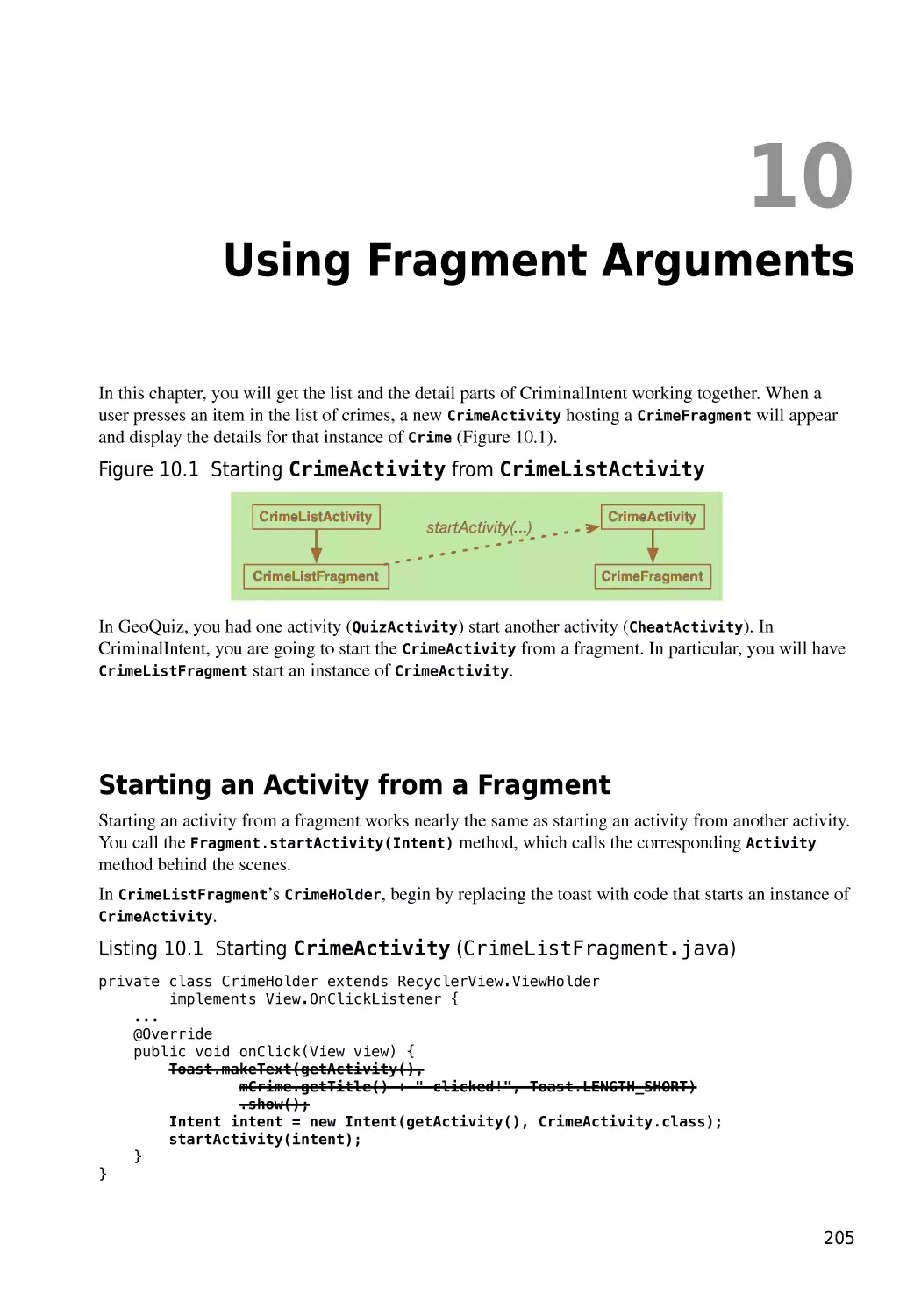 Chapter 10  Using Fragment Arguments
Starting an Activity from a Fragment