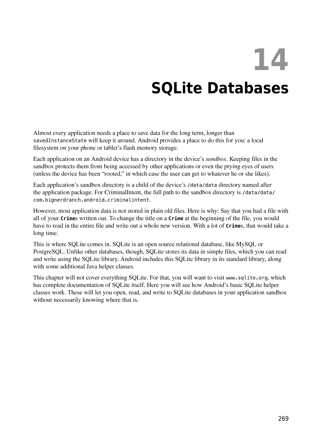 Chapter 14  SQLite Databases
