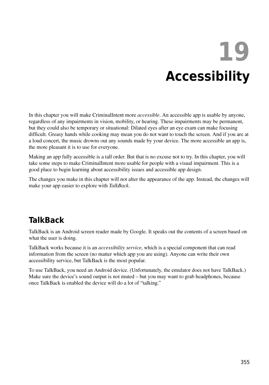 Chapter 19  Accessibility
TalkBack