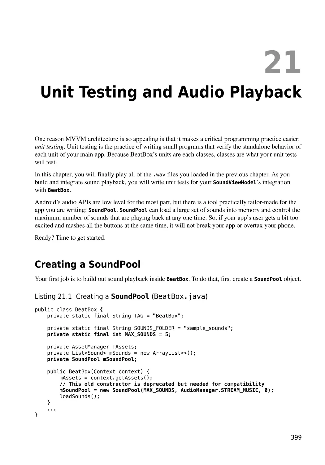 Chapter 21  Unit Testing and Audio Playback
Creating a SoundPool