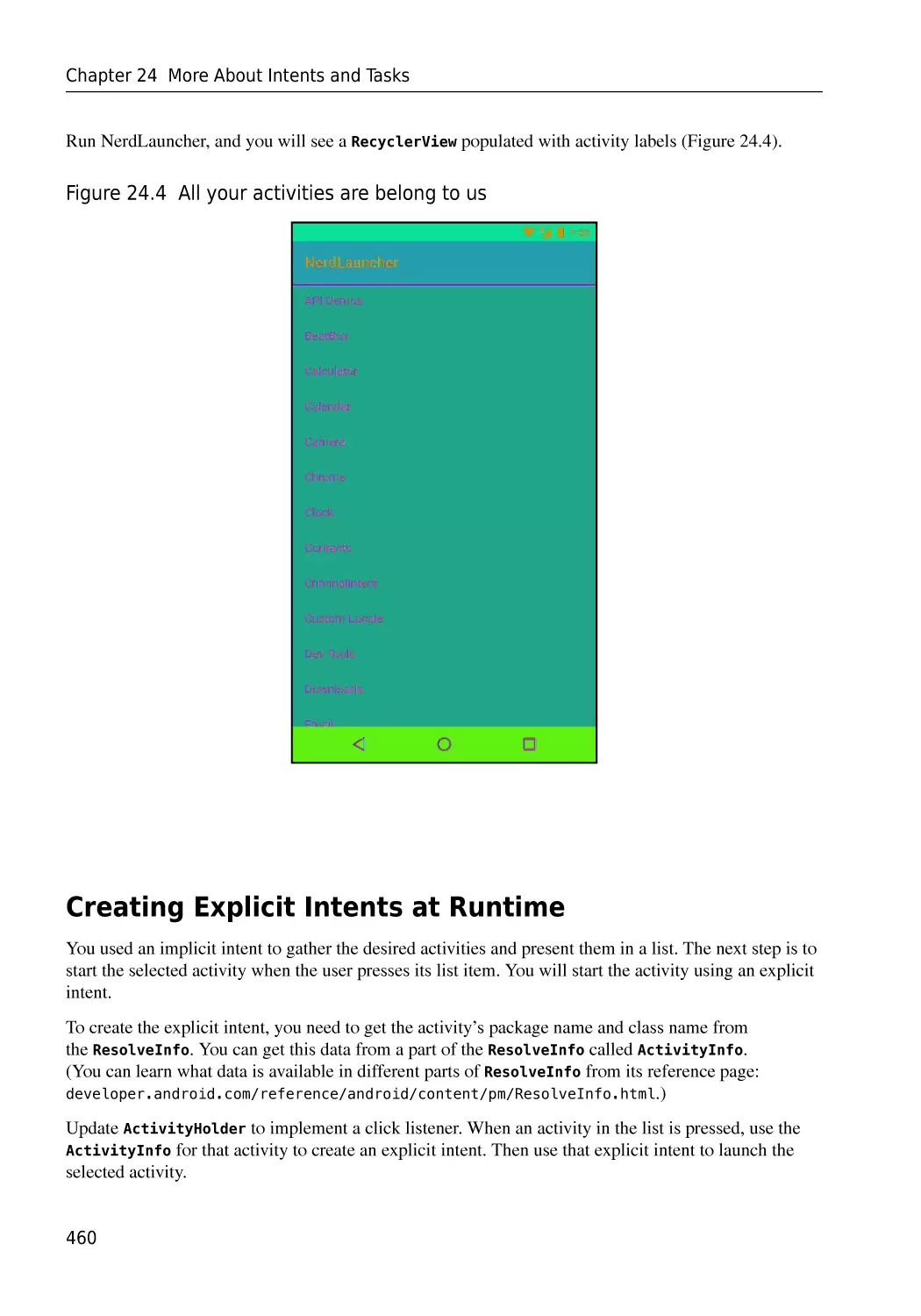 Creating Explicit Intents at Runtime