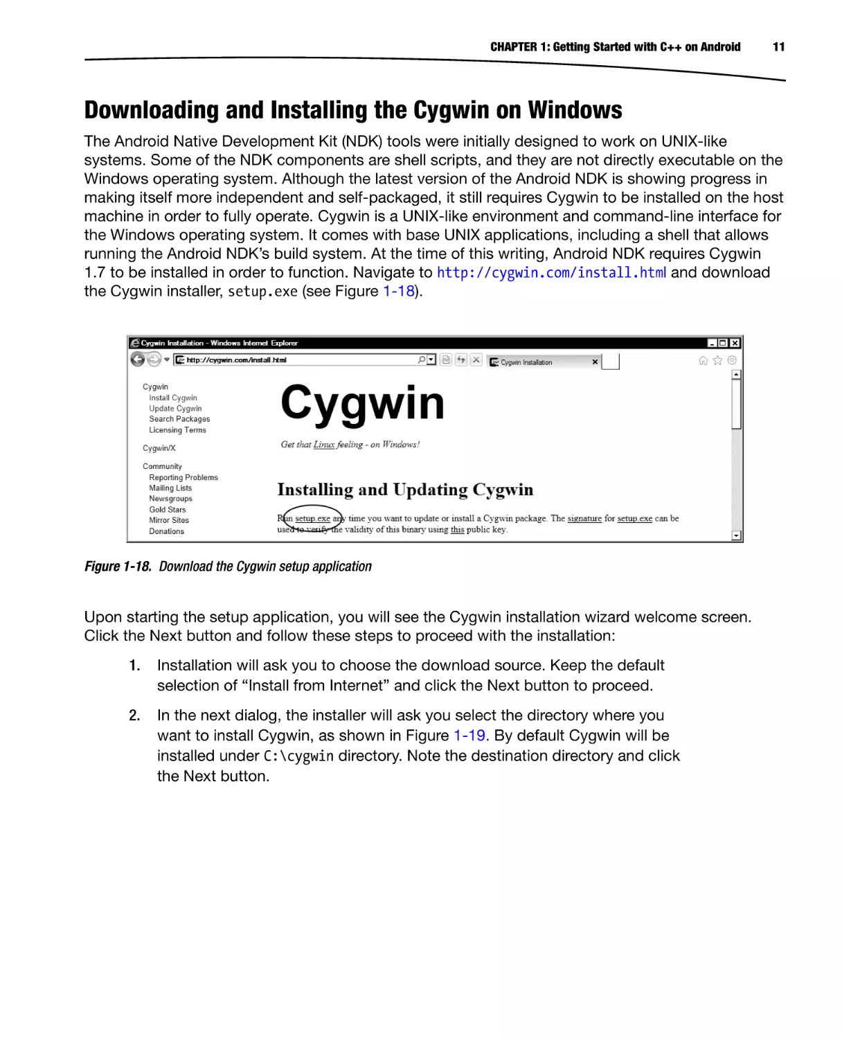 Downloading and Installing the Cygwin on Windows