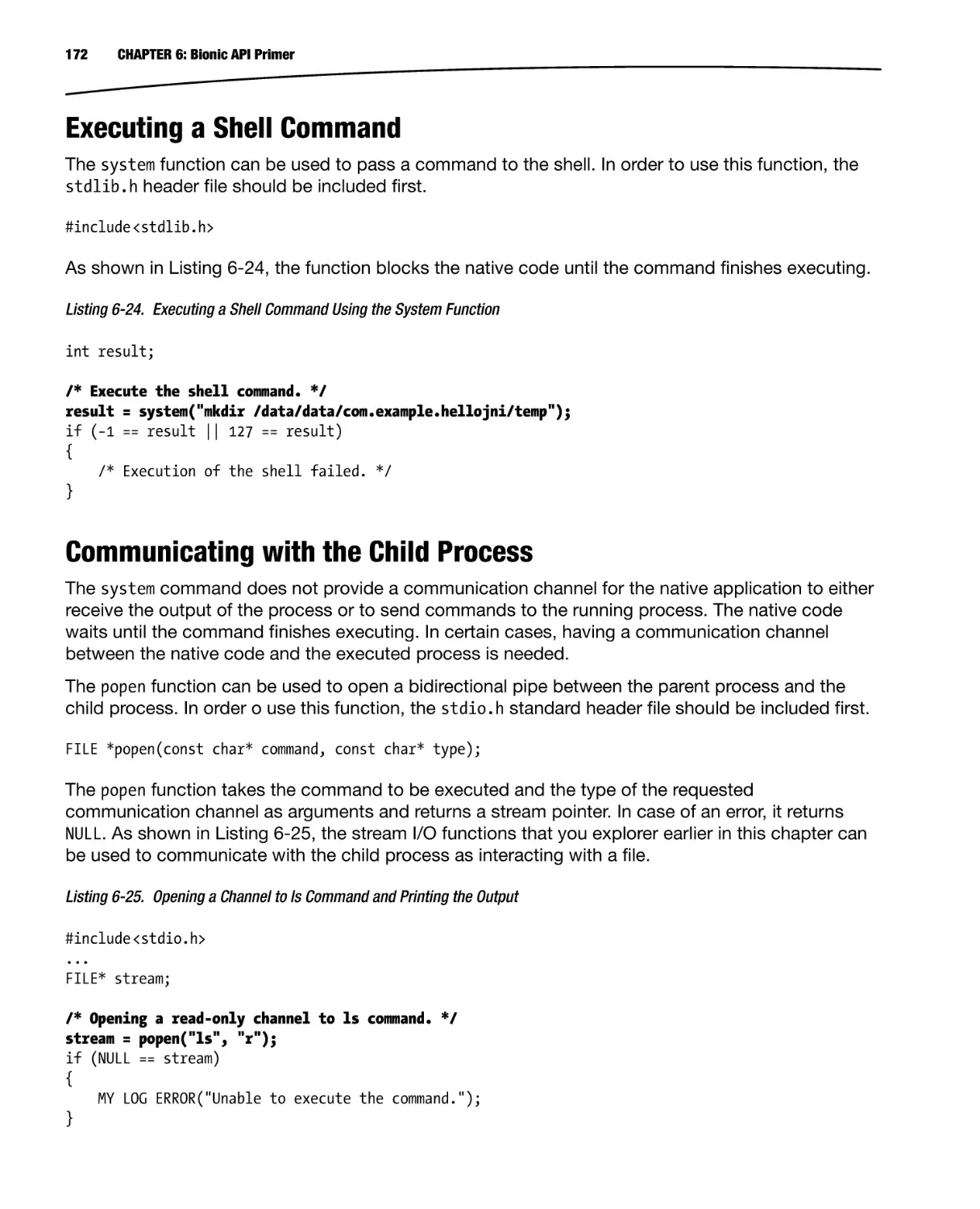 Executing a Shell Command
Communicating with the Child Process