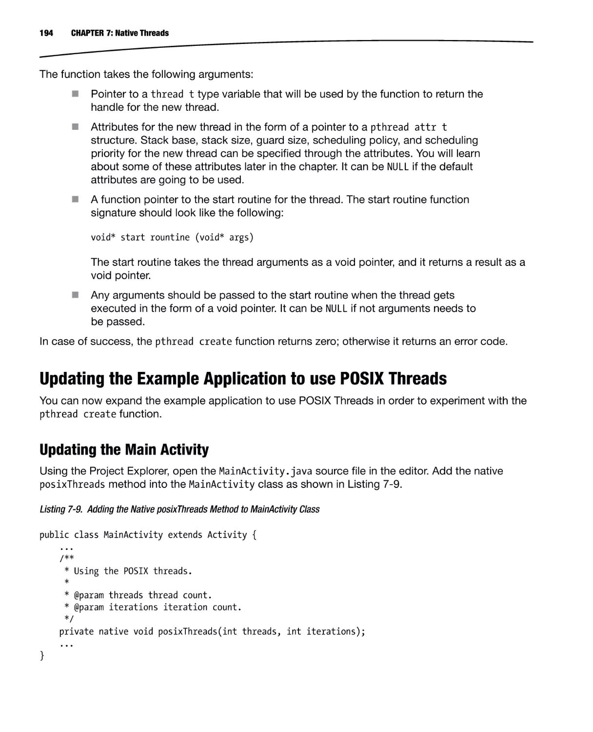 Updating the Example Application to use POSIX Threads
Updating the Main Activity