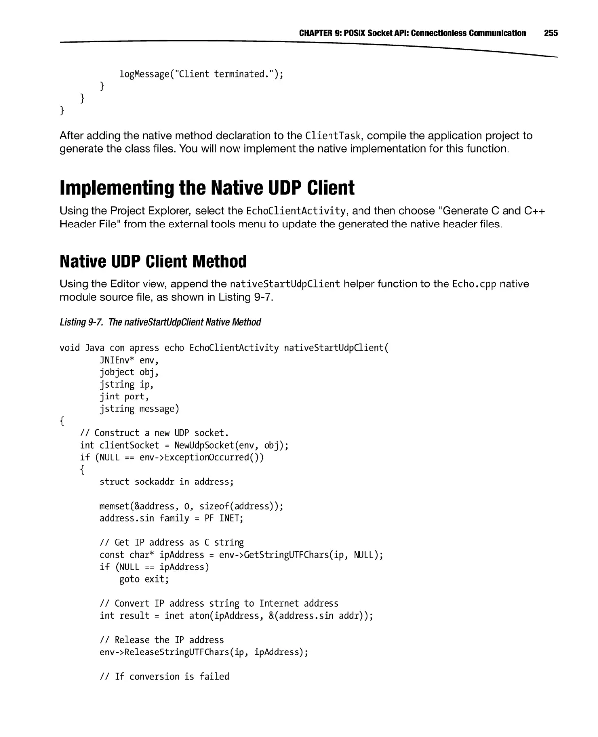 Implementing the Native UDP Client
Native UDP Client Method