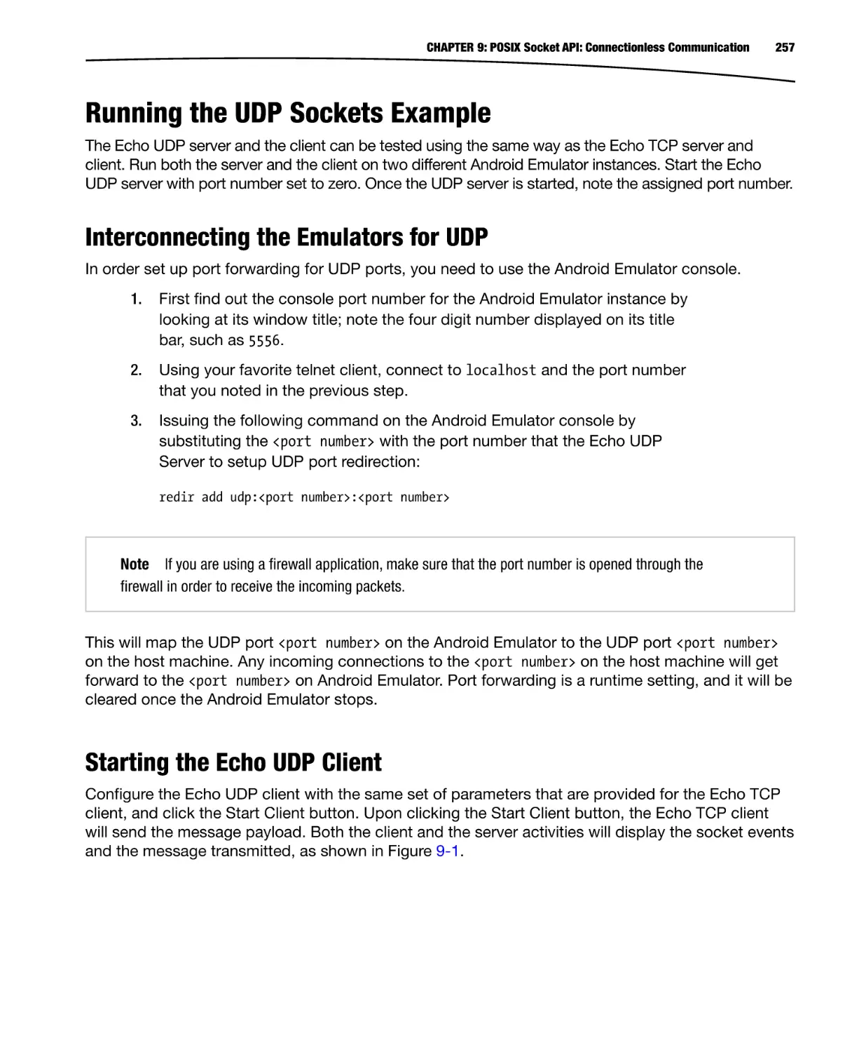 Running the UDP Sockets Example
Interconnecting the Emulators for UDP
Starting the Echo UDP Client