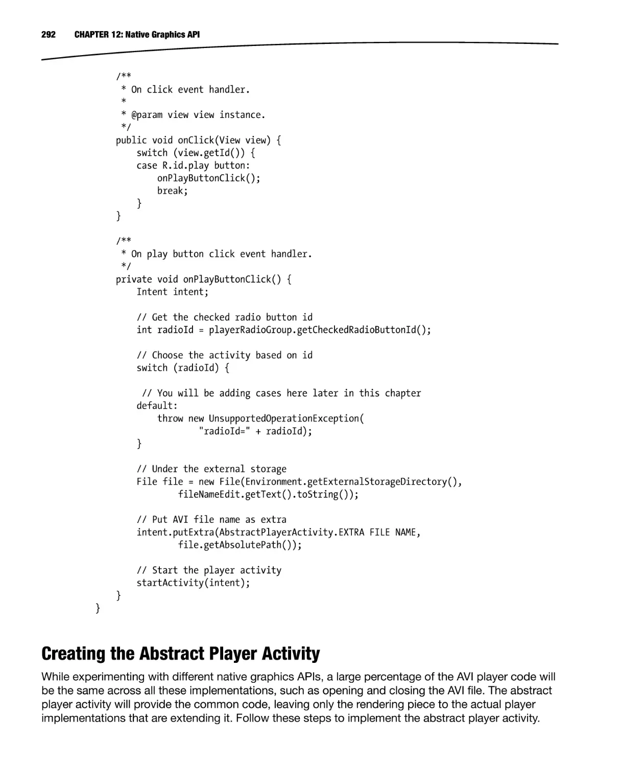 Creating the Abstract Player Activity