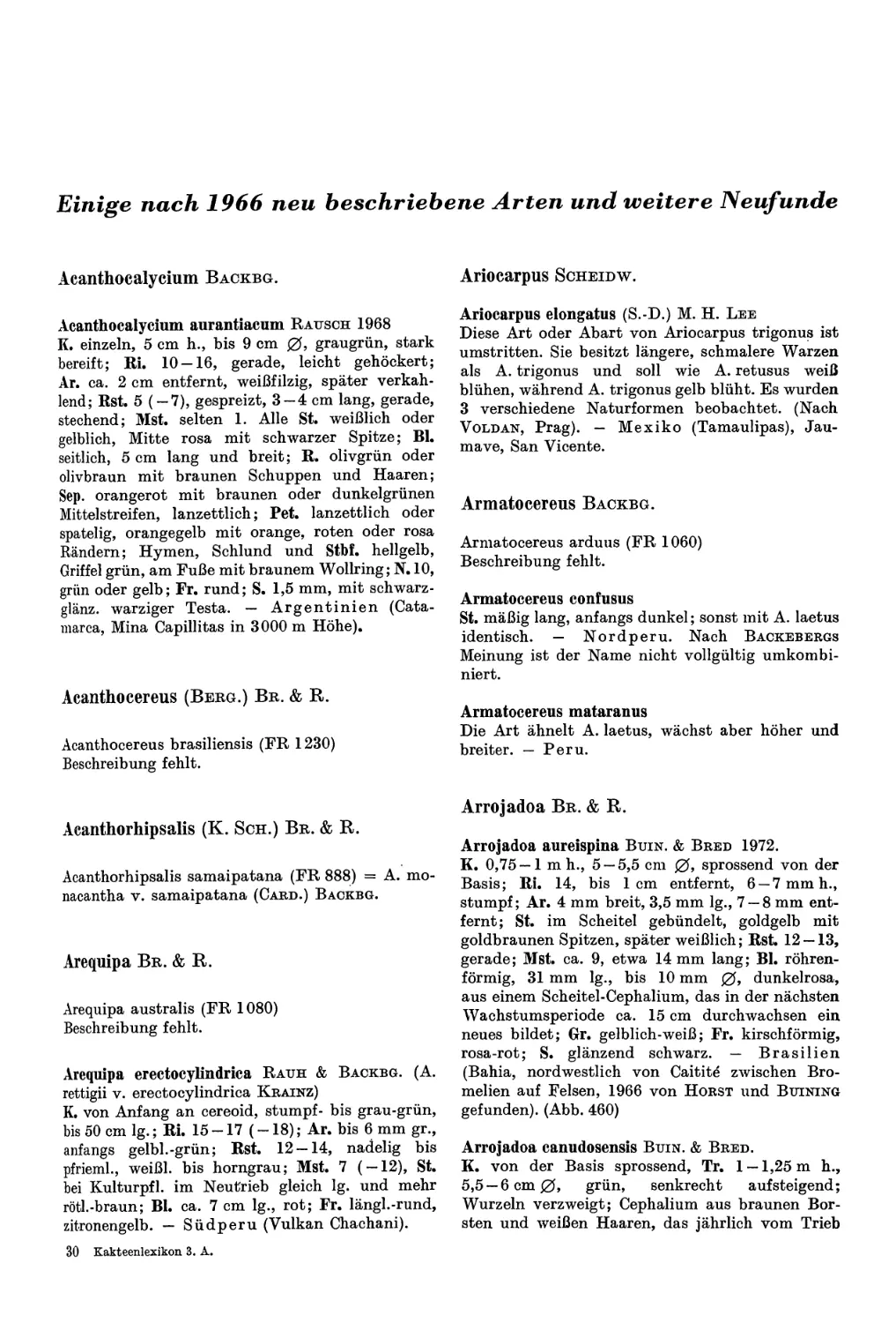 Einige nach 1966 neu beschriebene Arten und weitere Neufunde