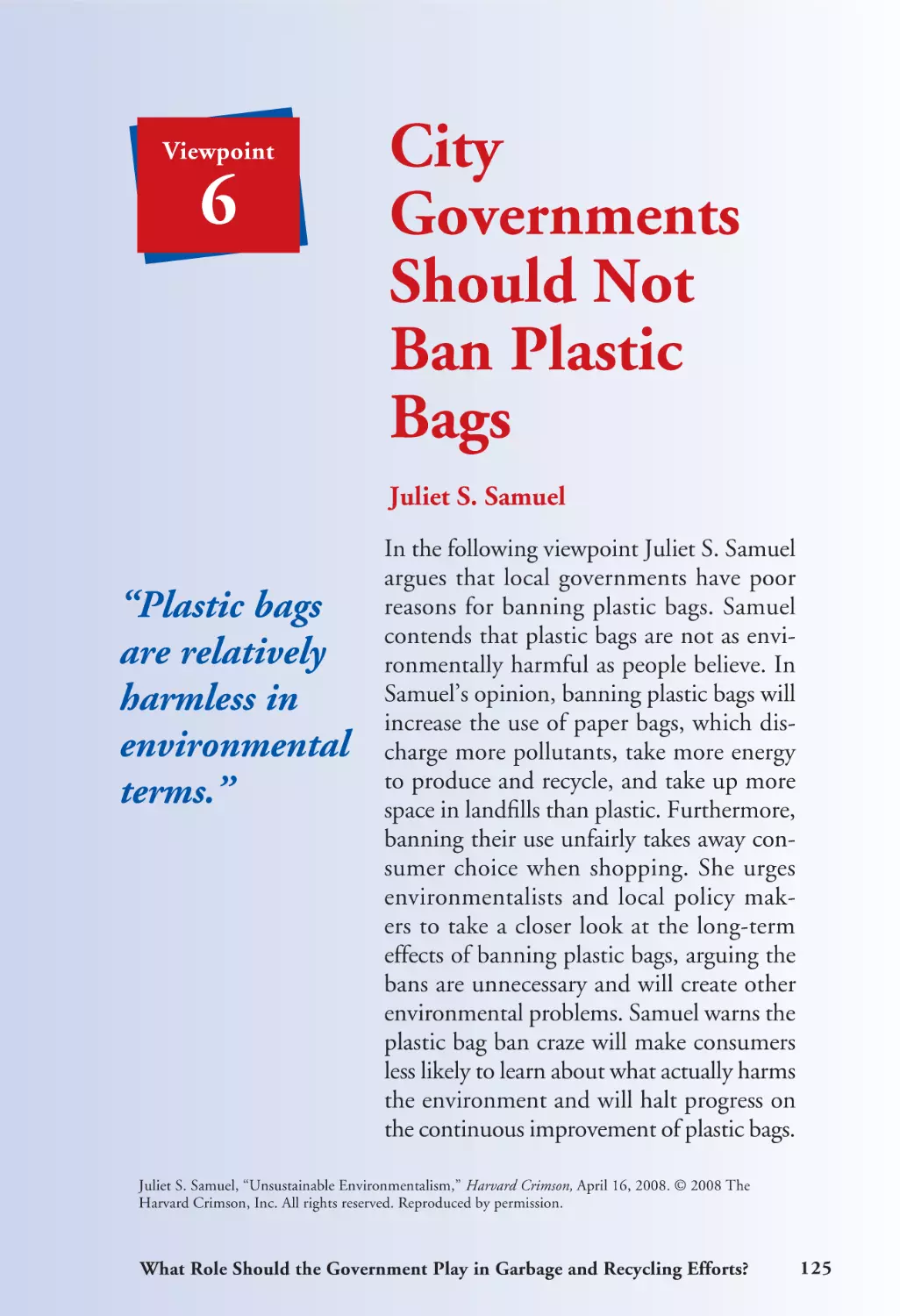 City Governments Should Not Ban Plastic Bags