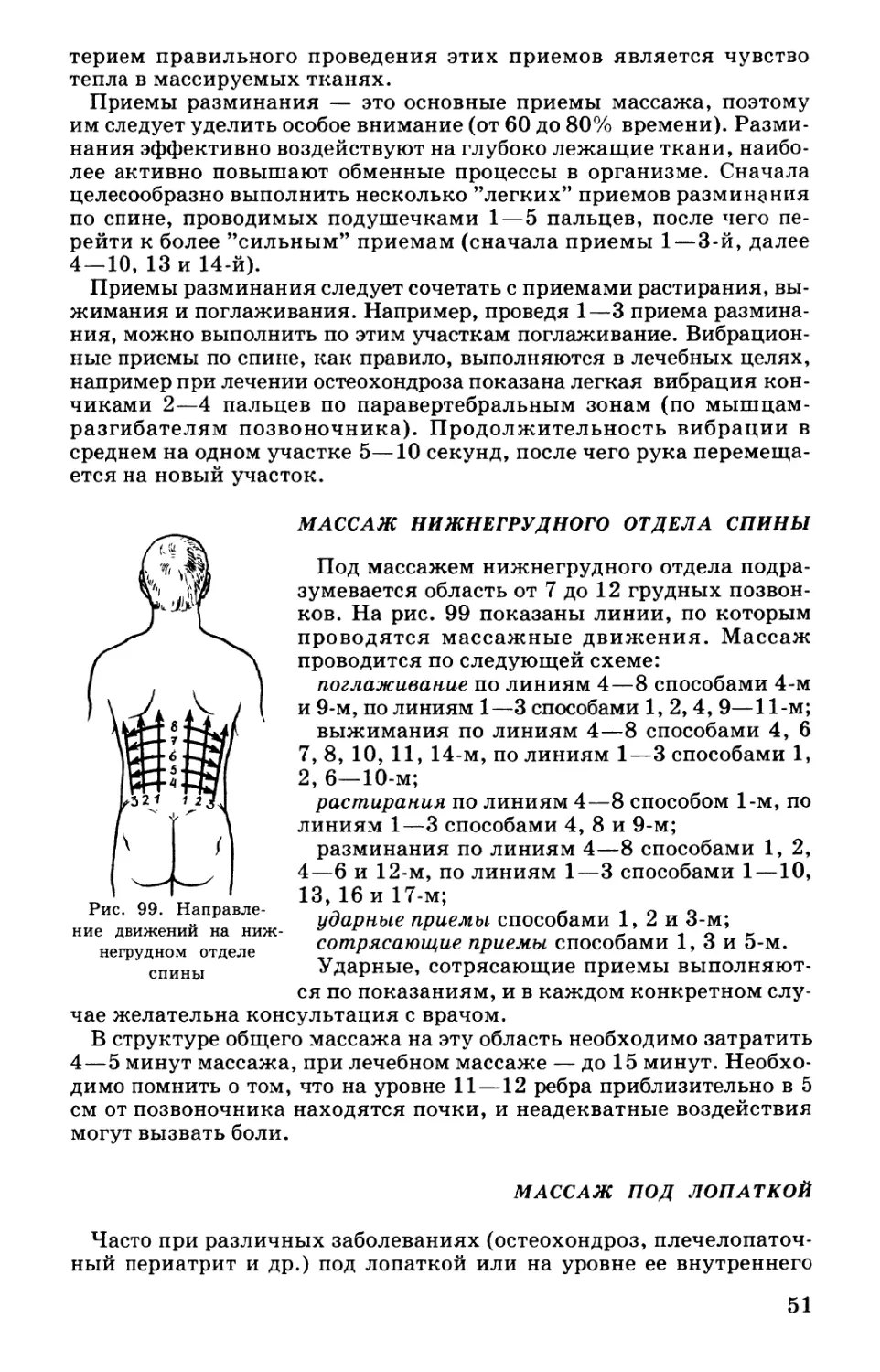 Массаж нижнегрудного отдела спины
Массаж под лопаткой