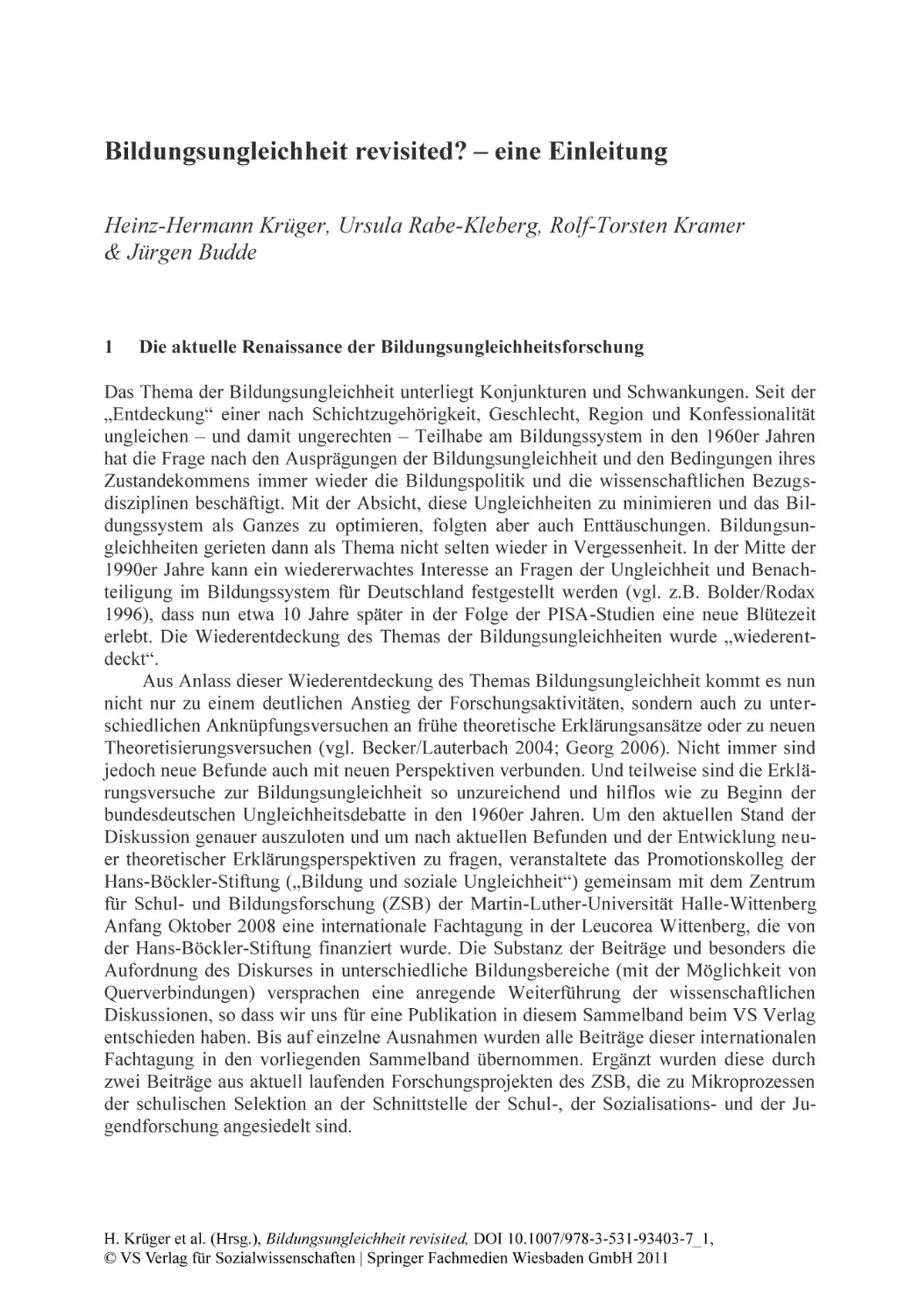 Bildungsungleichheit revisited? – eine Einleitung
1 Die aktuelle Renaissance der Bildungsungleichheitsforschung