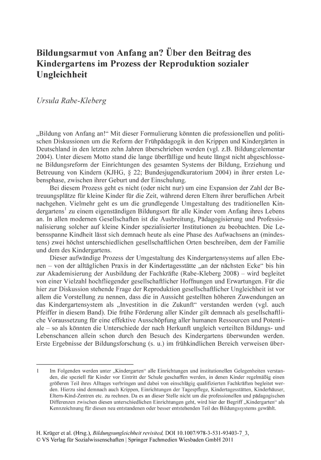 Bildungsarmut von Anfang an? Über den Beitrag des Kindergartens im Prozess der Reproduktion sozialer Ungleichheit