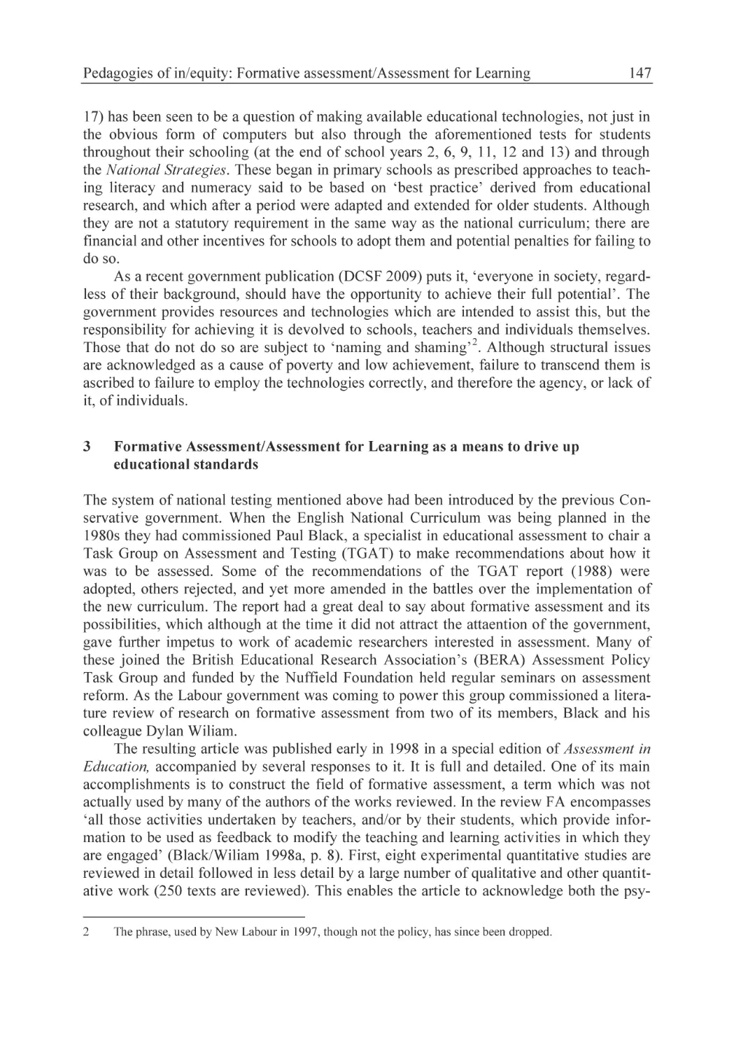 3 Formative Assessment/Assessment for Learning as a means to drive up educational standards