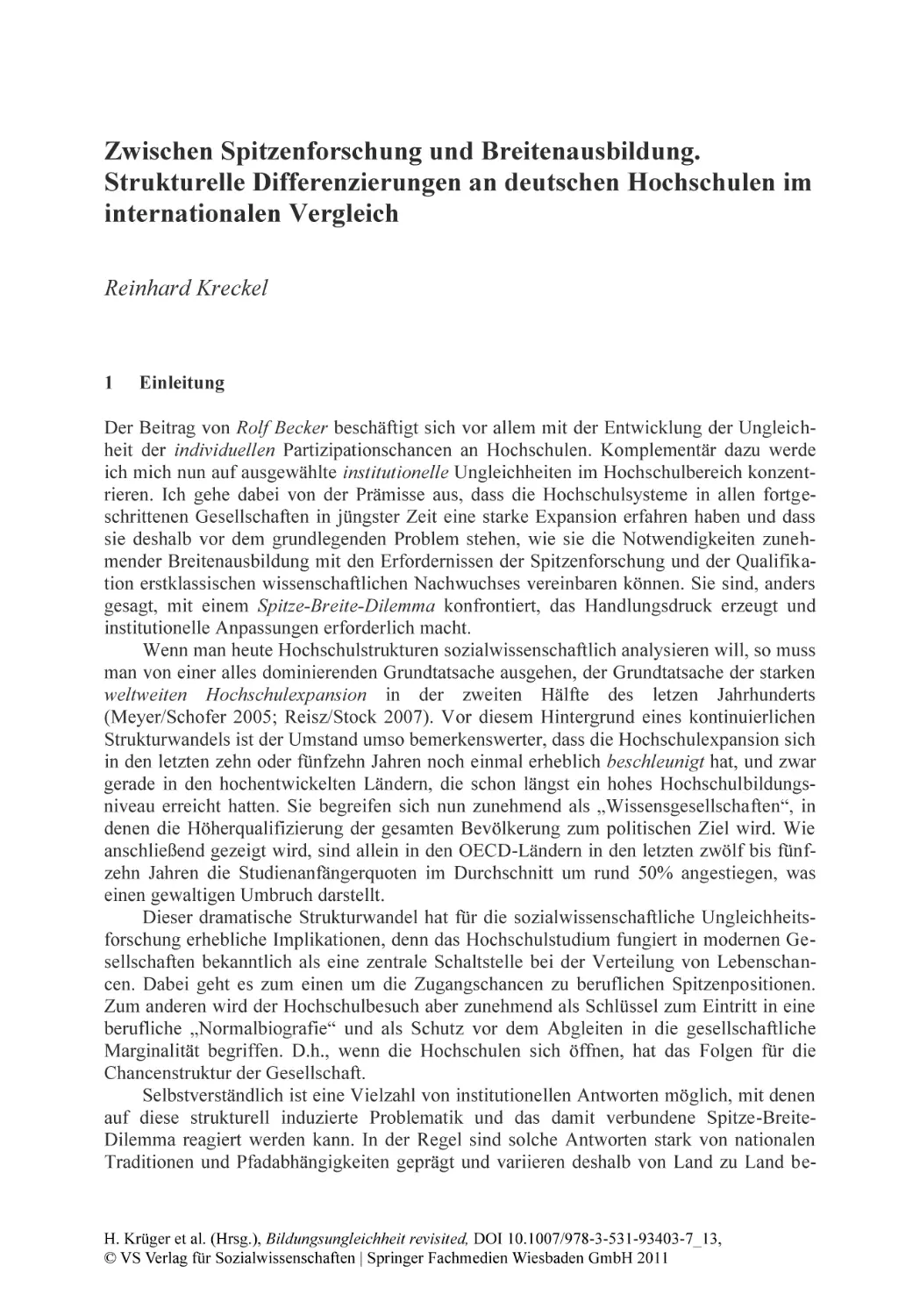 Zwischen Spitzenforschung und Breitenausbildung. Strukturelle Differenzierungen an deutschen Hochschulen im internationalen Verg
1 Einleitung