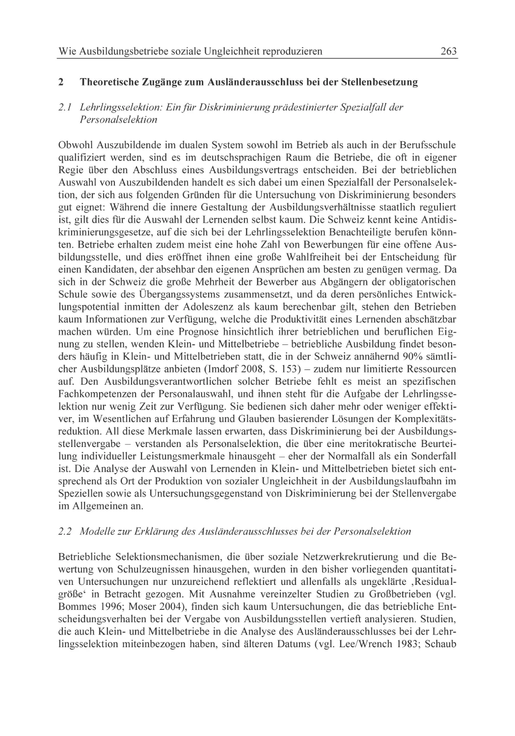 2 Theoretische Zugänge zum Ausländerausschluss bei der Stellenbesetzung
2.1 Lehrlingsselektion
2.2 Modelle zur Erklärung des Ausländerausschlusses bei der Personalselektion