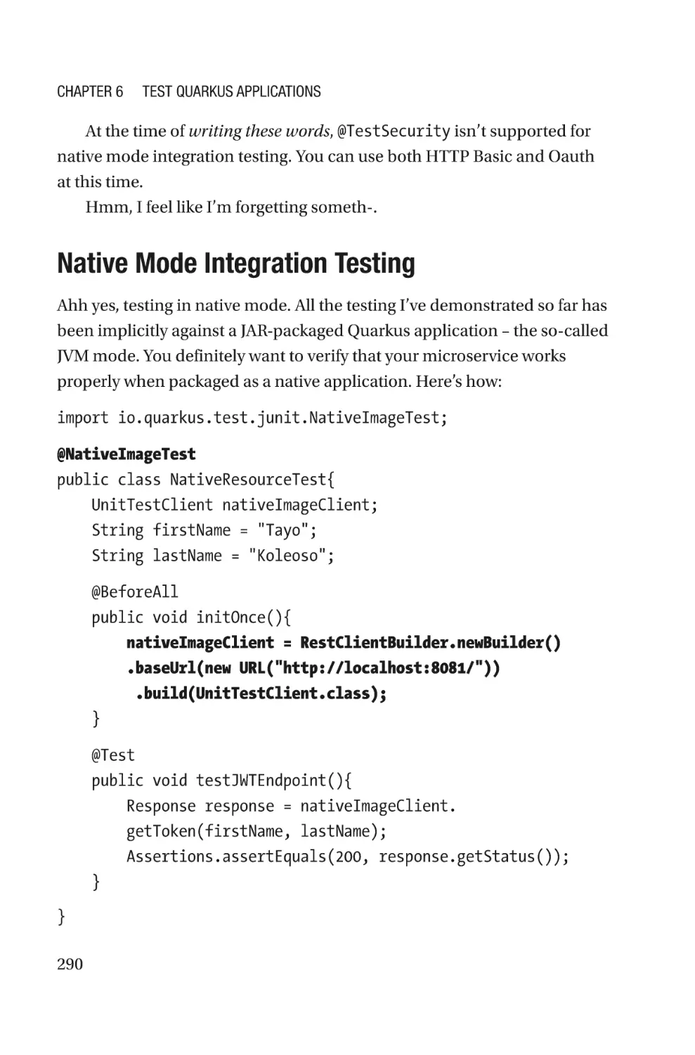 Native Mode Integration Testing