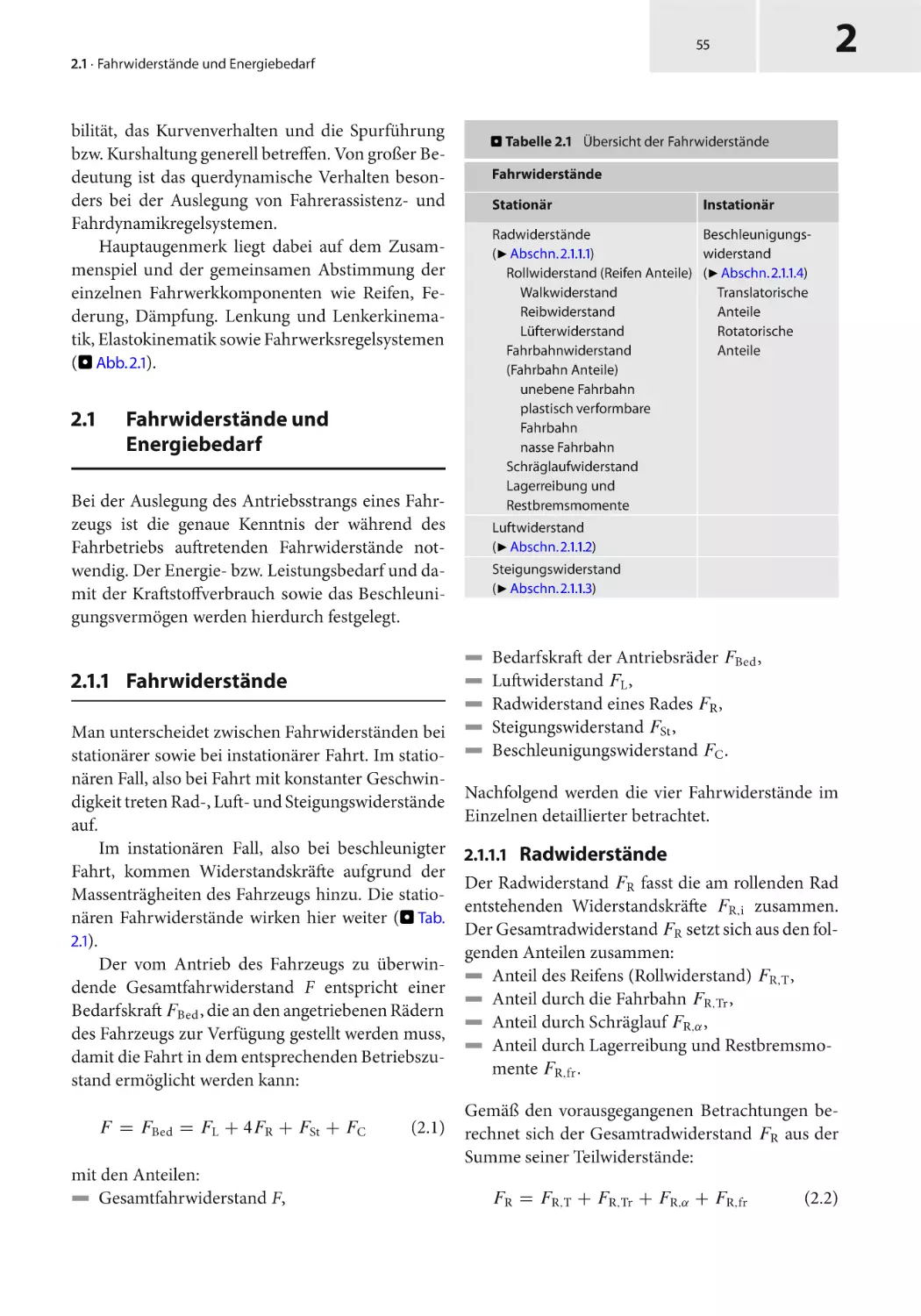 2.1 Fahrwiderstände und Energiebedarf