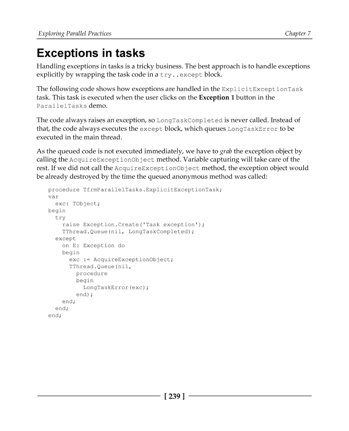 Exceptions in tasks